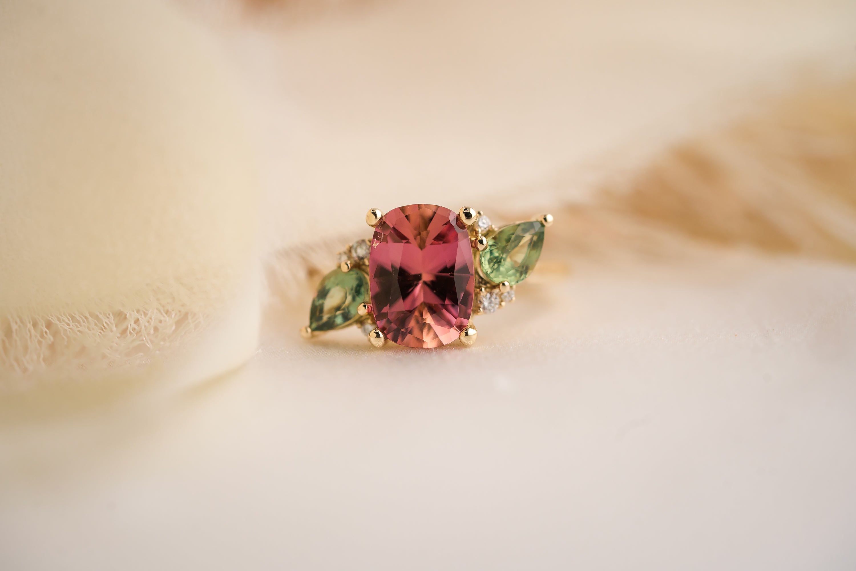 The Fleur 2.86 CT Oval Pink Tourmaline + Green Sapphire Ring