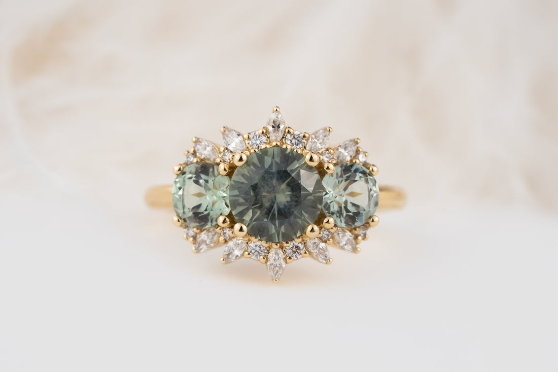 The Marial Ring | Round Seafoam Montana Sapphire - Lavender Creek Gems 
