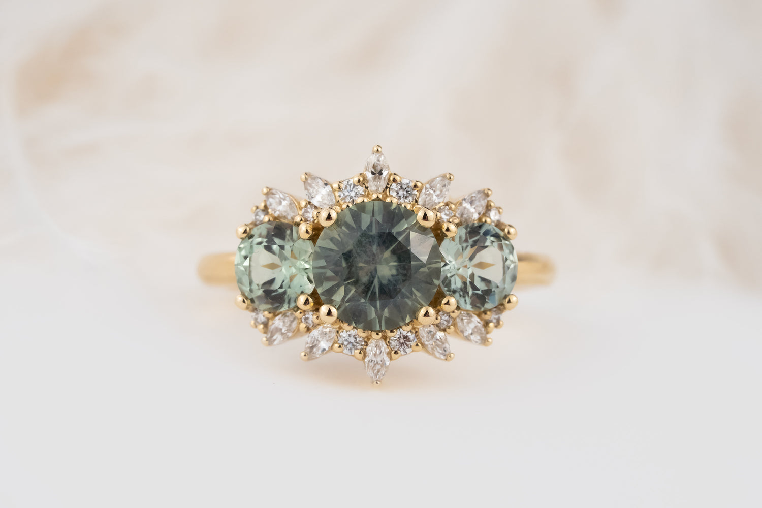 The Marial Ring | Round Seafoam Montana Sapphire - Lavender Creek Gems 