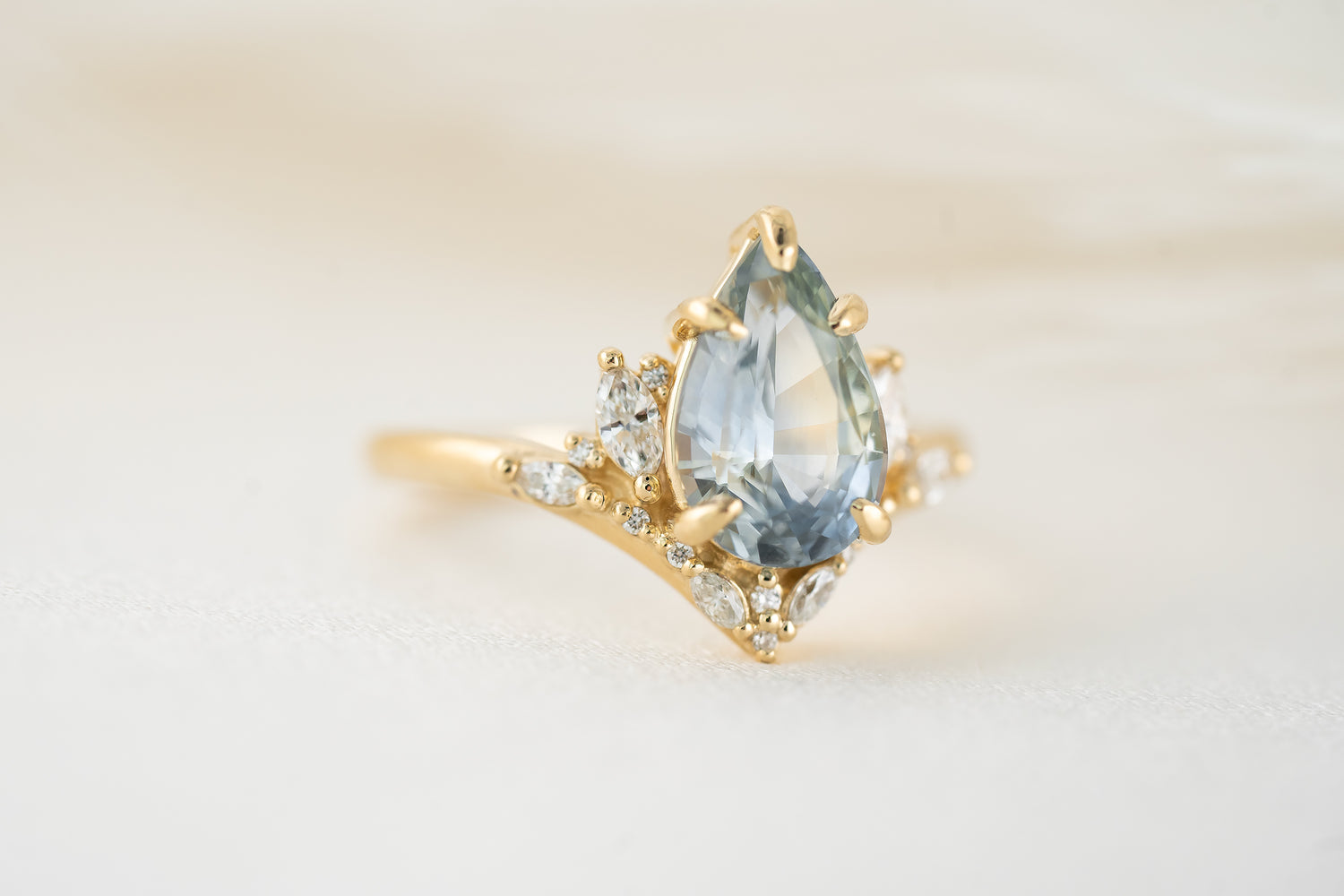 The Aurora Ring | 3.11 CT Pear Light Blue Sapphire - Lavender Creek Gems 