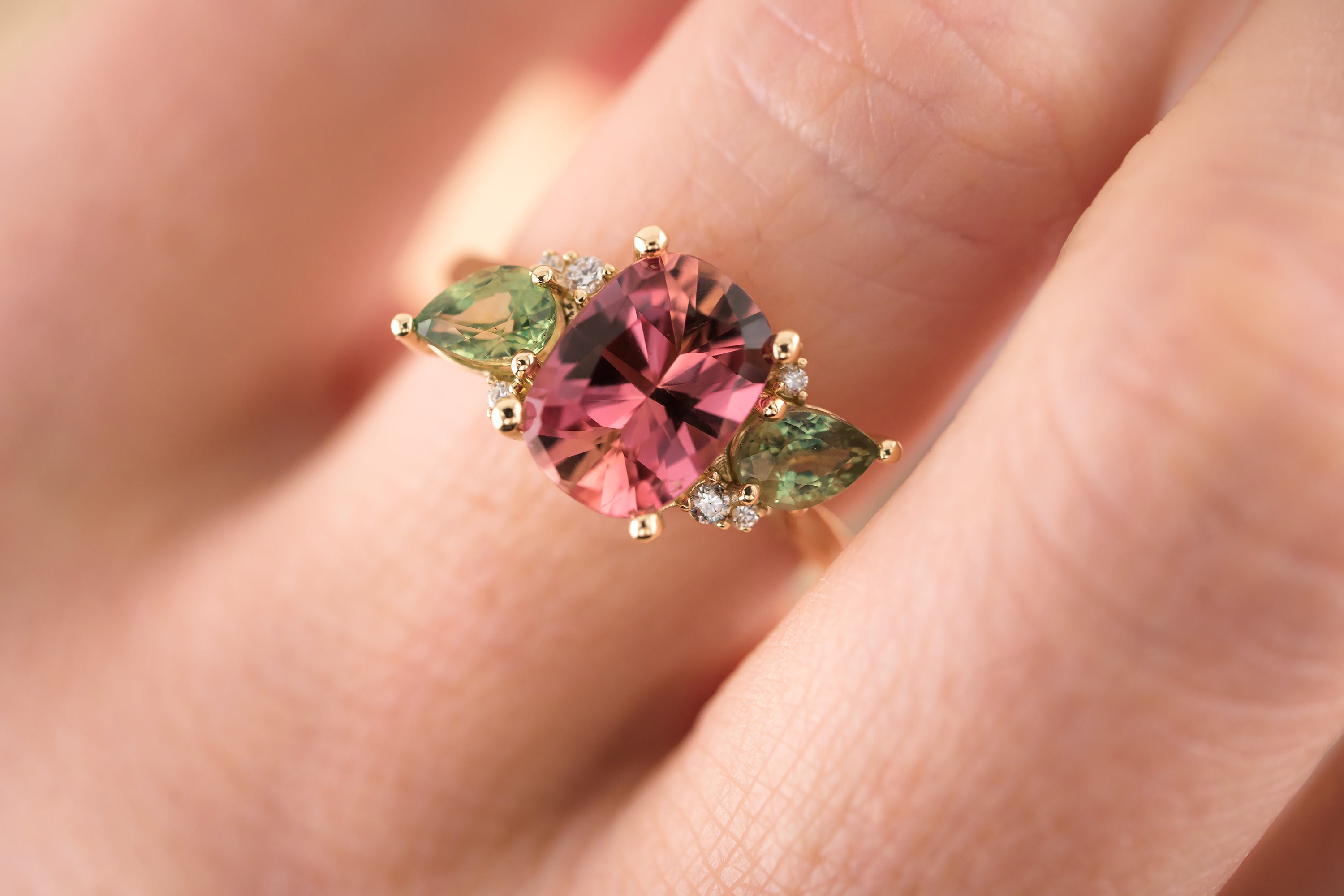 The Fleur 2.86 CT Oval Pink Tourmaline + Green Sapphire Ring