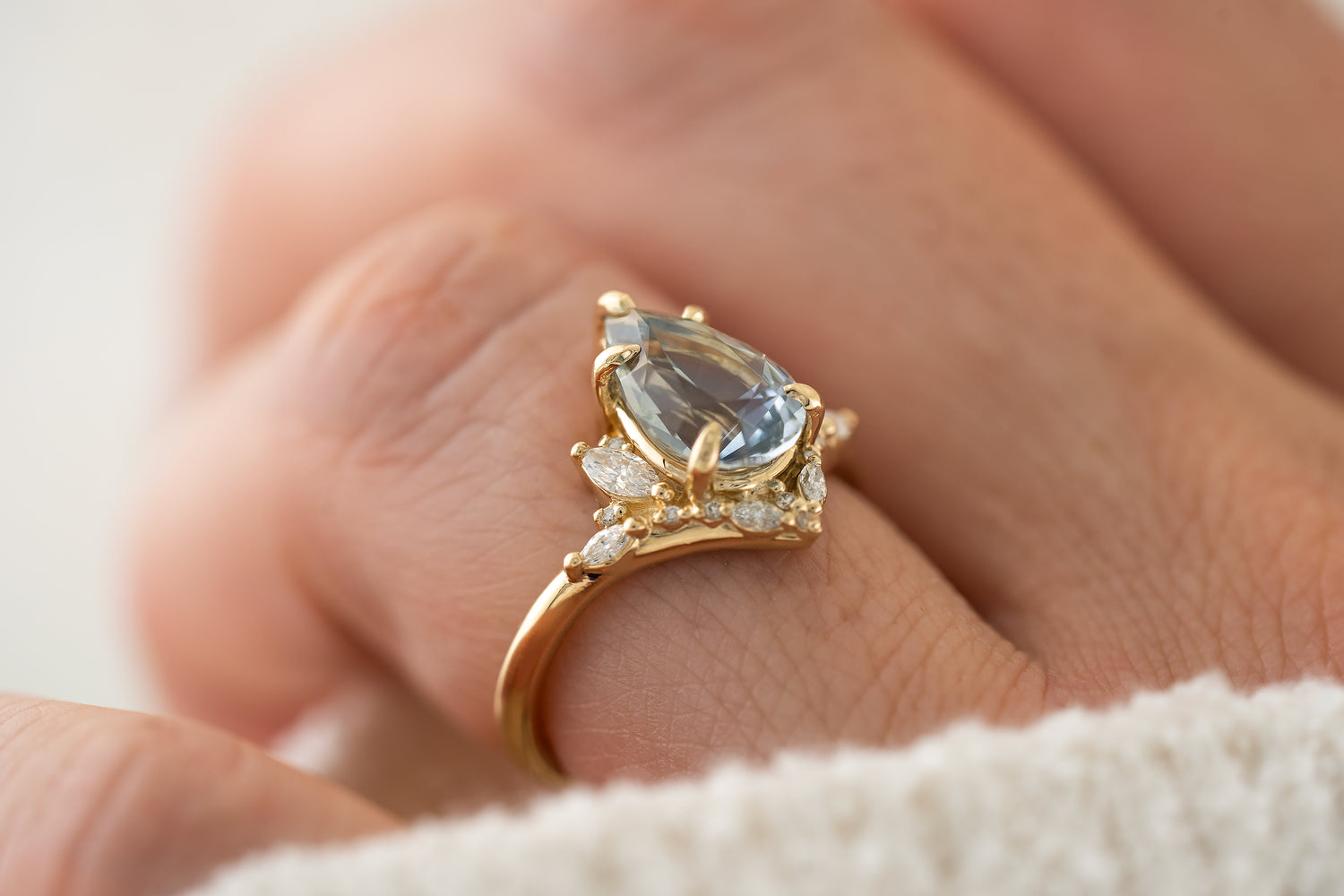 The Aurora Ring | 3.11 CT Pear Light Blue Sapphire - Lavender Creek Gems 