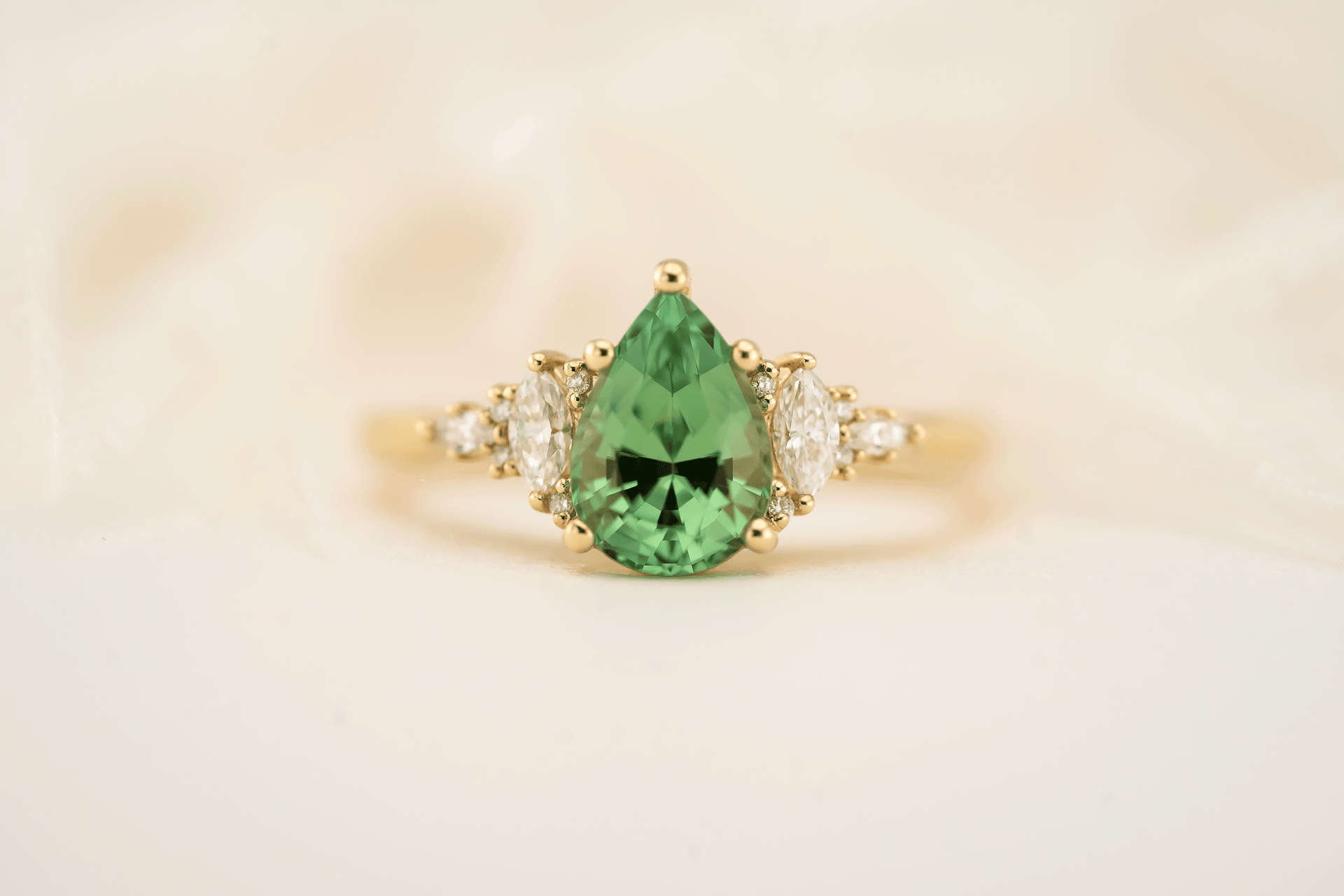 The Maeve Ring | 1.53 CT Pear Lagoon/Green Tourmaline – Lavender