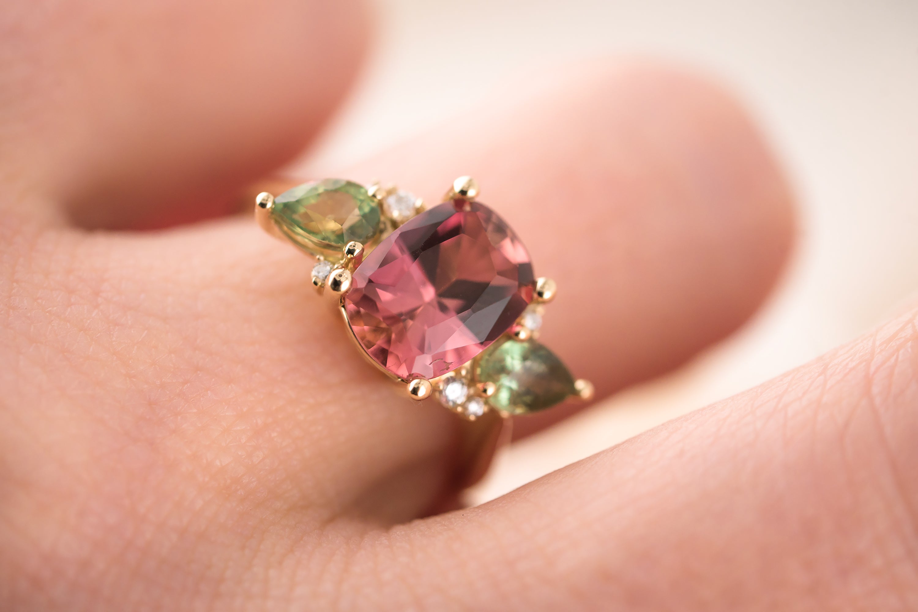 The Fleur 2.86 CT Oval Pink Tourmaline + Green Sapphire Ring