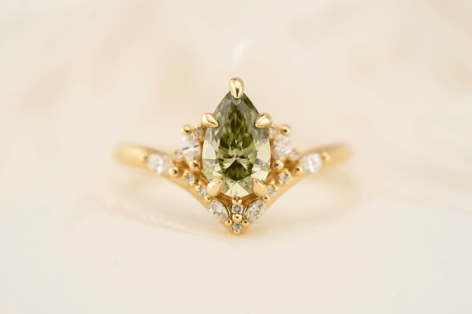 The Aurora Ring | 1.28 CT Pear Green Diamond - Lavender Creek Gems 