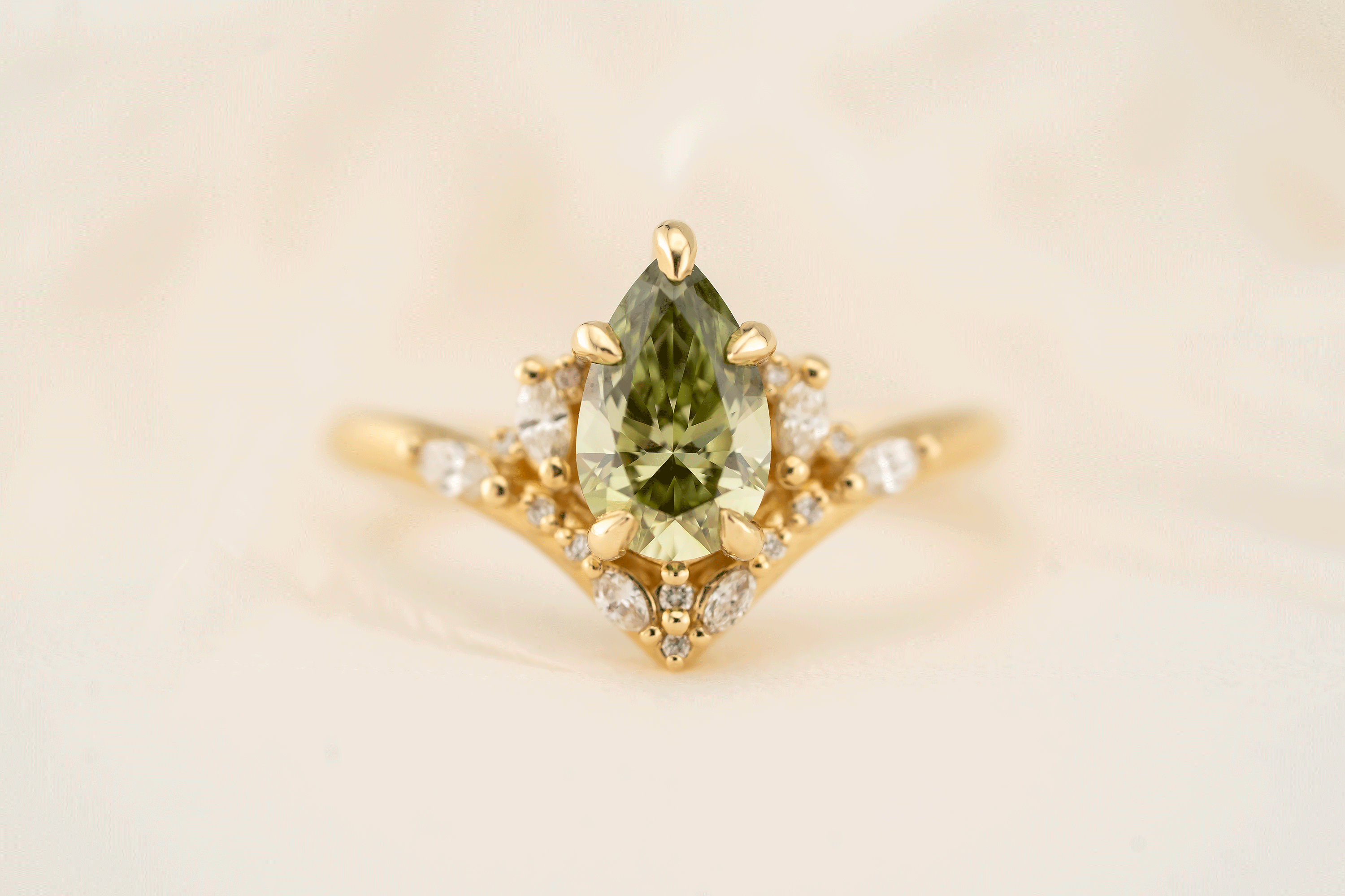 The Aurora Ring | 1.28 CT Pear Green Diamond - Lavender Creek Gems 