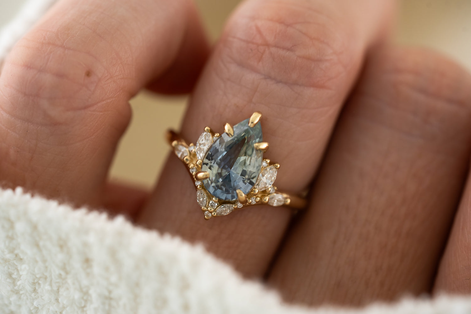The Aurora Ring | 3.11 CT Pear Light Blue Sapphire - Lavender Creek Gems 