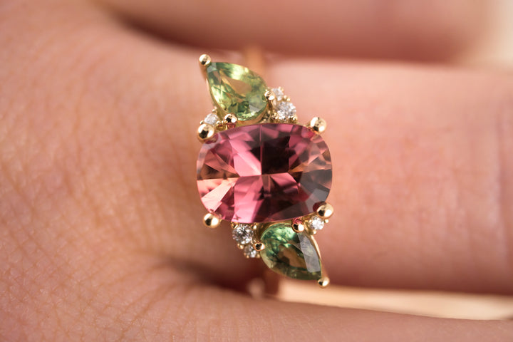 The Fleur 2.86 CT Oval Pink Tourmaline + Green Sapphire Ring