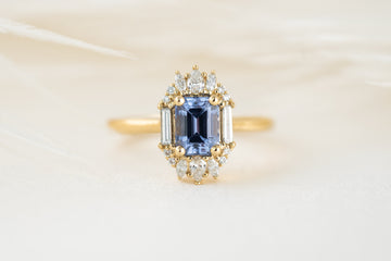 The Georgia Ring | 1.47 CT Emerald Cut Cornflower Blue Sapphire - Lavender Creek Gems 