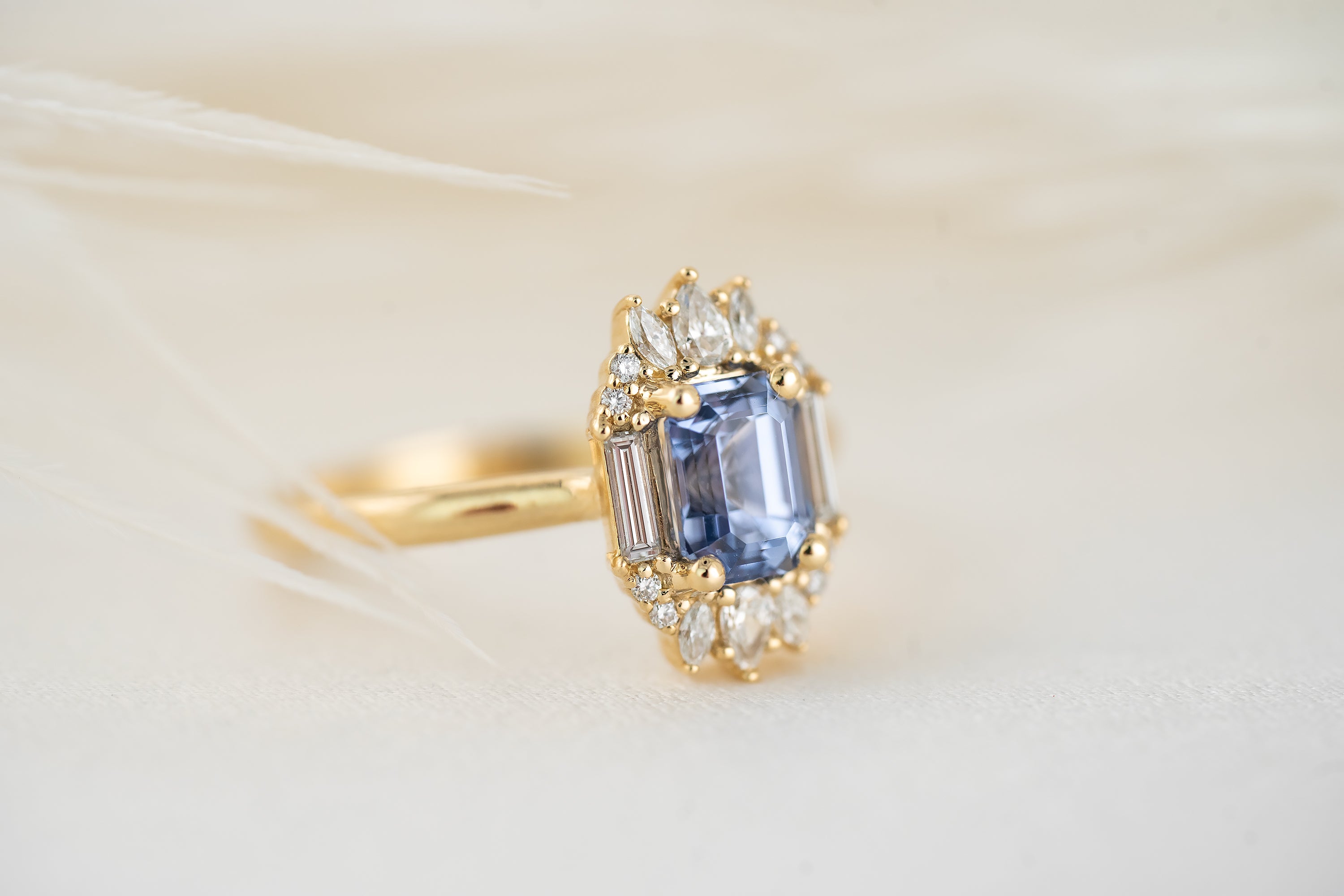 The Georgia Ring | 1.47 CT Emerald Cut Cornflower Blue Sapphire - Lavender Creek Gems 