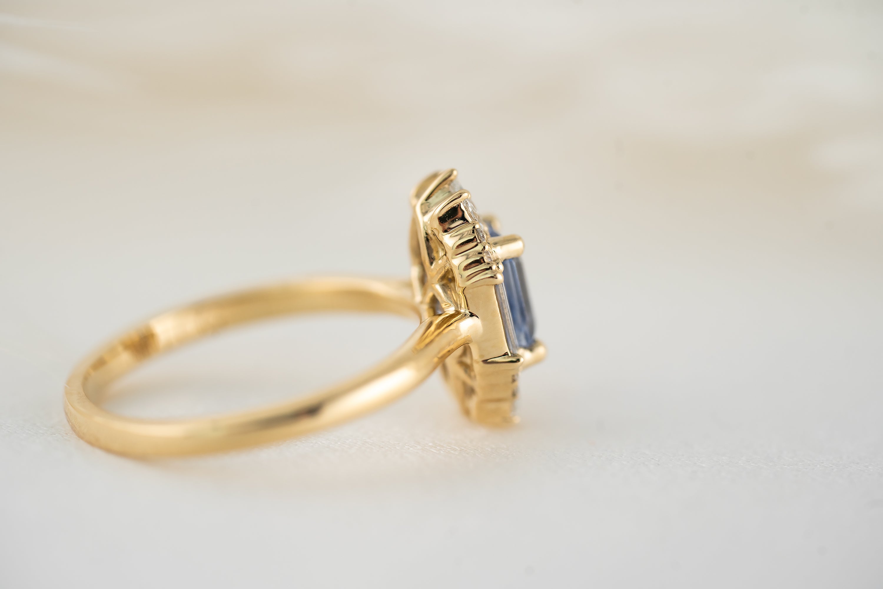 The Georgia Ring | 1.47 CT Emerald Cut Cornflower Blue Sapphire - Lavender Creek Gems 