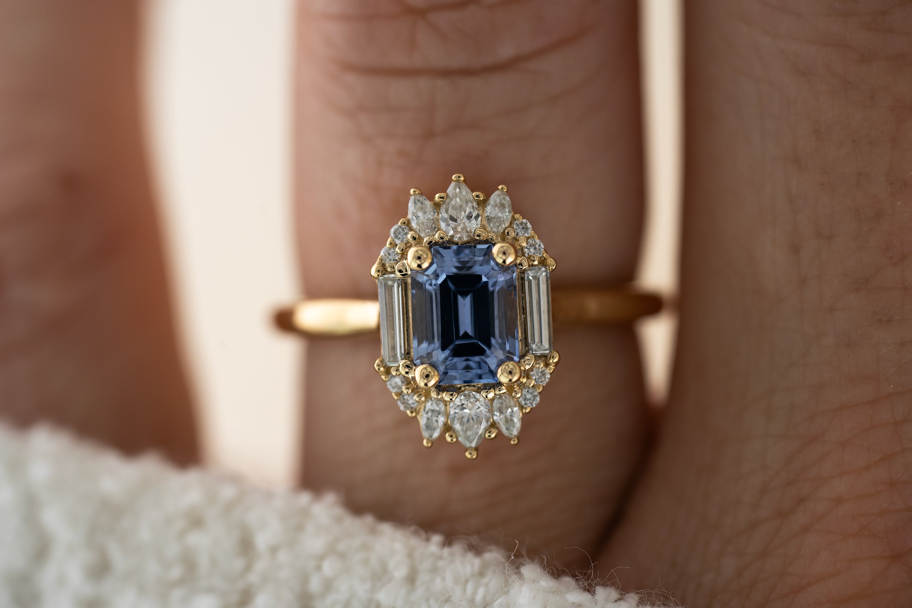 The Georgia Ring | 1.47 CT Emerald Cut Cornflower Blue Sapphire - Lavender Creek Gems 