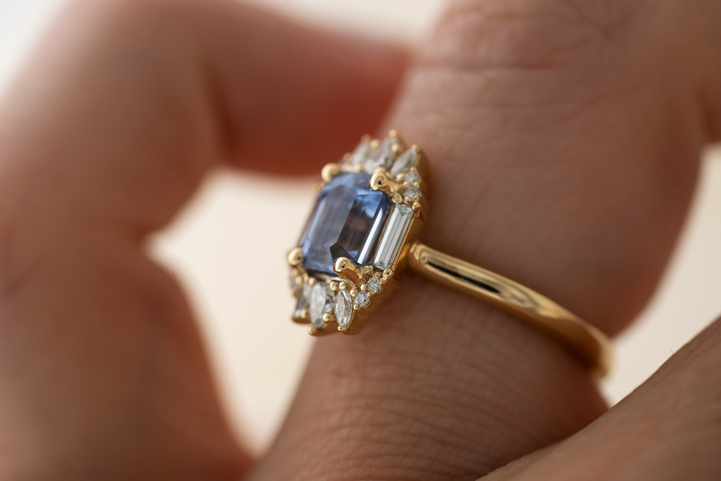 The Georgia Ring | 1.47 CT Emerald Cut Cornflower Blue Sapphire - Lavender Creek Gems 