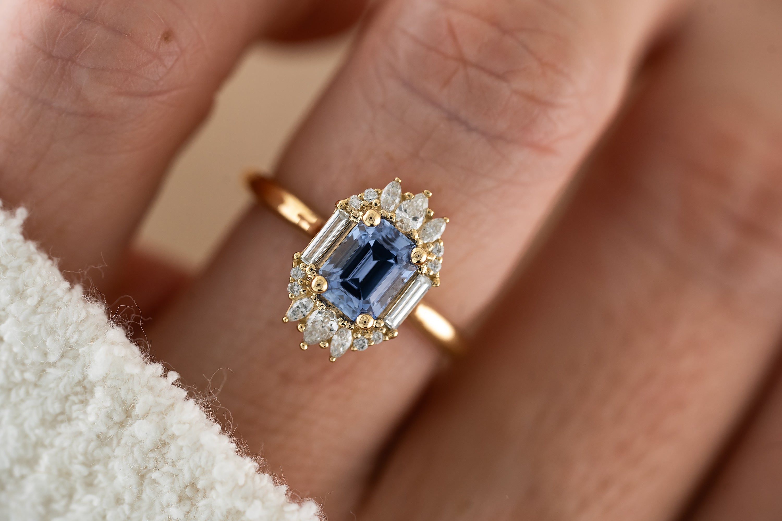 The Georgia Ring | 1.47 CT Emerald Cut Cornflower Blue Sapphire - Lavender Creek Gems 