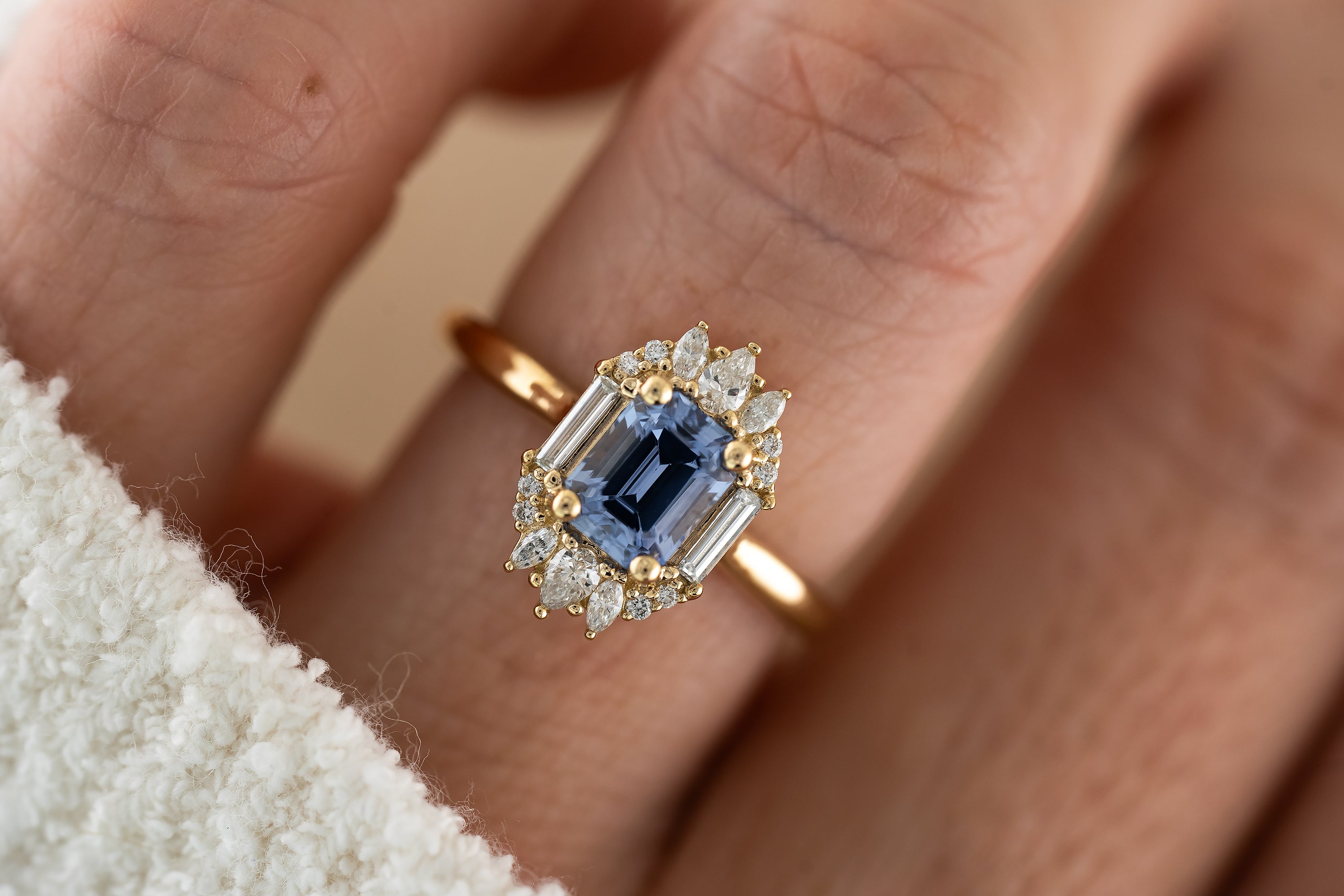 The Georgia Ring | 1.47 CT Emerald Cut Cornflower Blue Sapphire - Lavender Creek Gems 