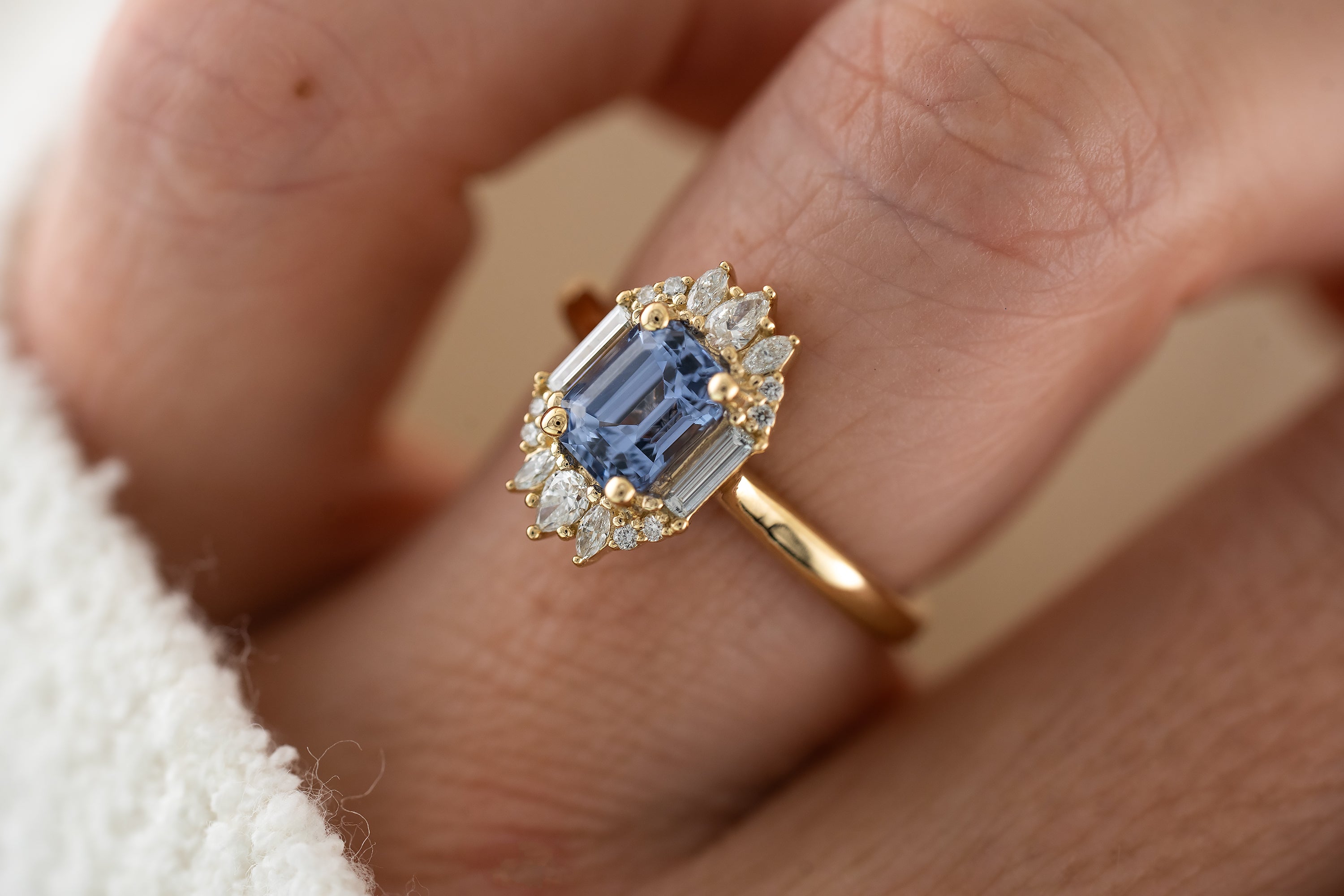 The Georgia Ring | 1.47 CT Emerald Cut Cornflower Blue Sapphire - Lavender Creek Gems 