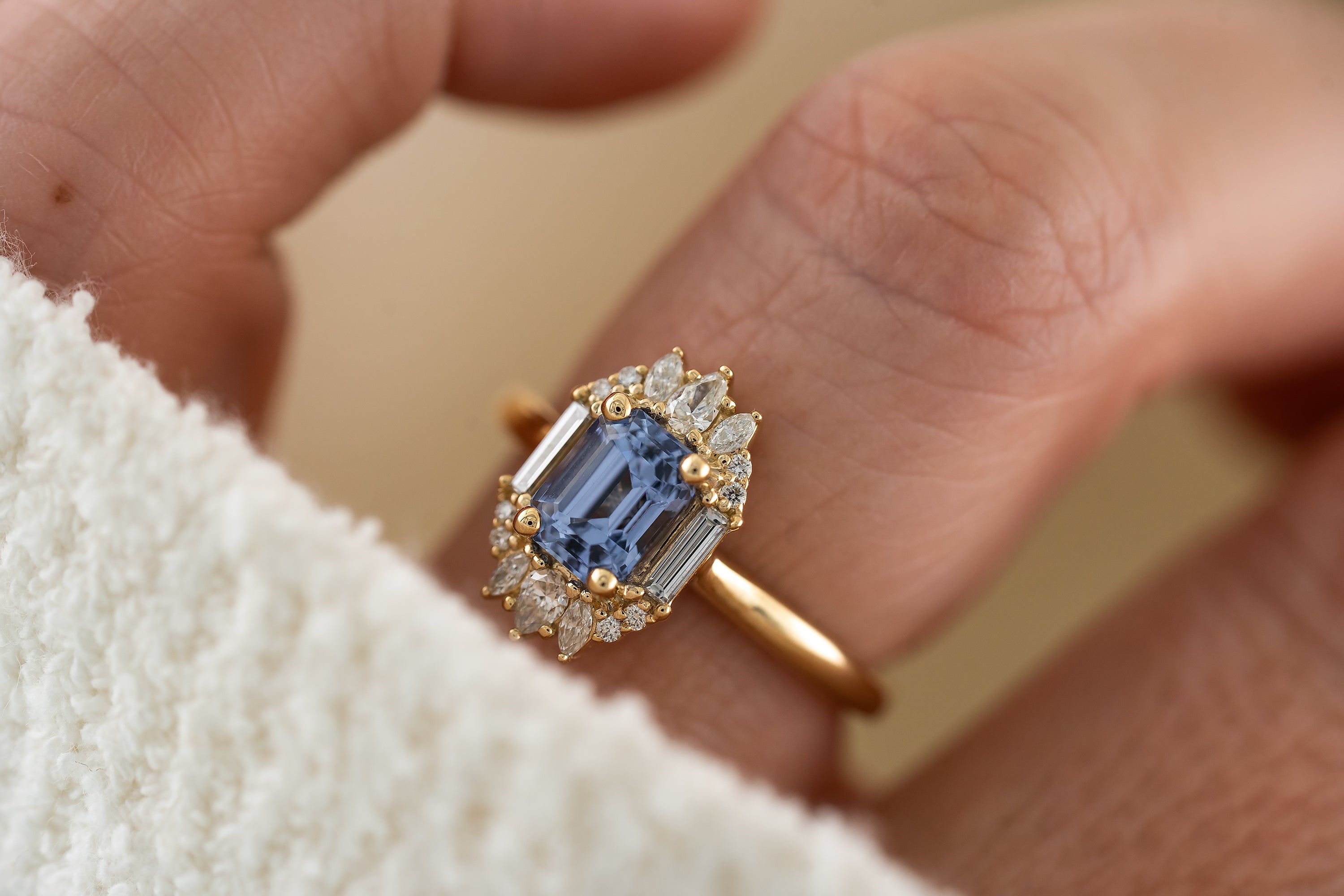 The Georgia Ring | 1.47 CT Emerald Cut Cornflower Blue Sapphire - Lavender Creek Gems 