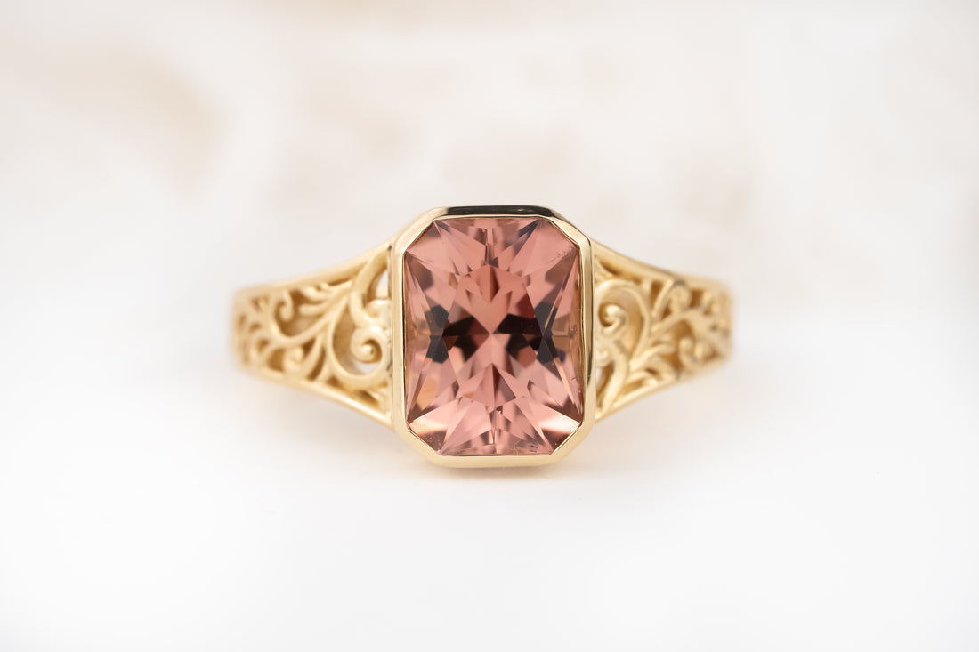 The Endearment Ring | 2.7 Radiant Peach Tourmaline - Lavender Creek Gems 