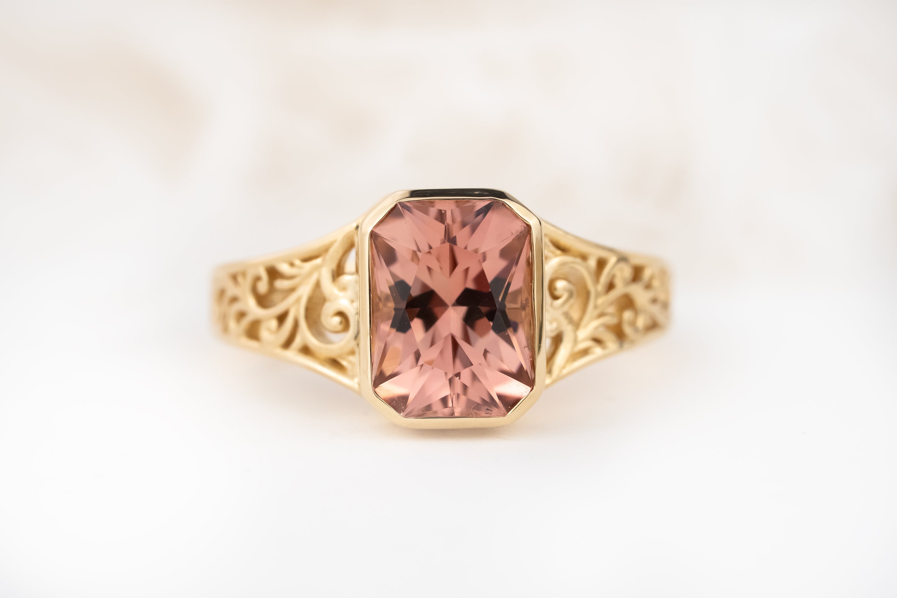 The Endearment Ring | 2.7 Radiant Peach Tourmaline - Lavender Creek Gems 