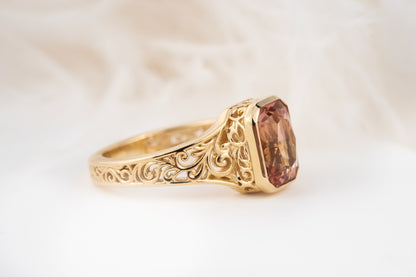 The Endearment Ring | 2.7 Radiant Peach Tourmaline - Lavender Creek Gems 
