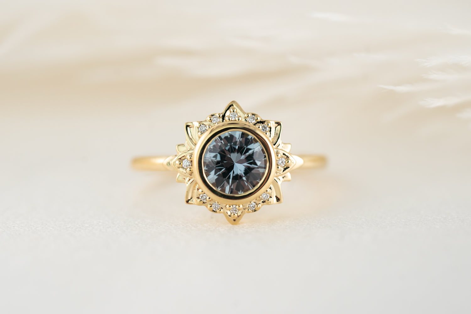 The Lotus Ring | 0.98 CT Round Blue Sapphire - Lavender Creek Gems 