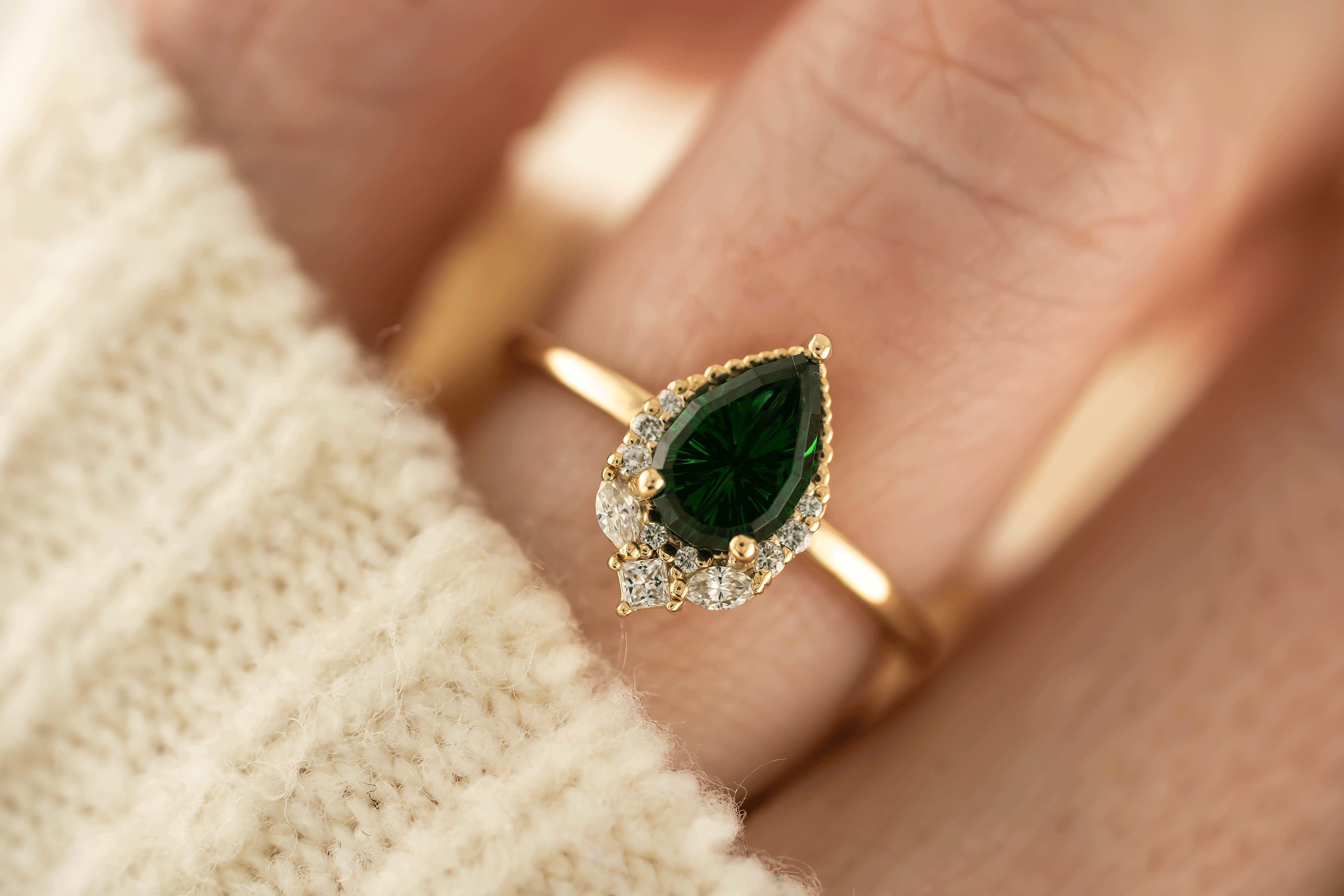 The Charlotte Ring | 1.4 Pear Starbrite™ Tsavorite Garnet - Lavender Creek Gems 