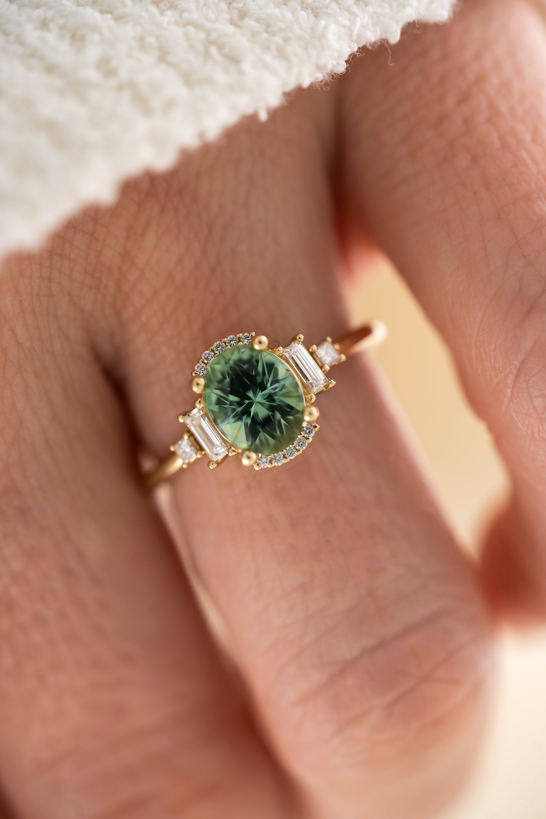 The Sura Ring - 1.5 CT Mint Green/Teal Oval Tourmaline - Lavender Creek Gems 