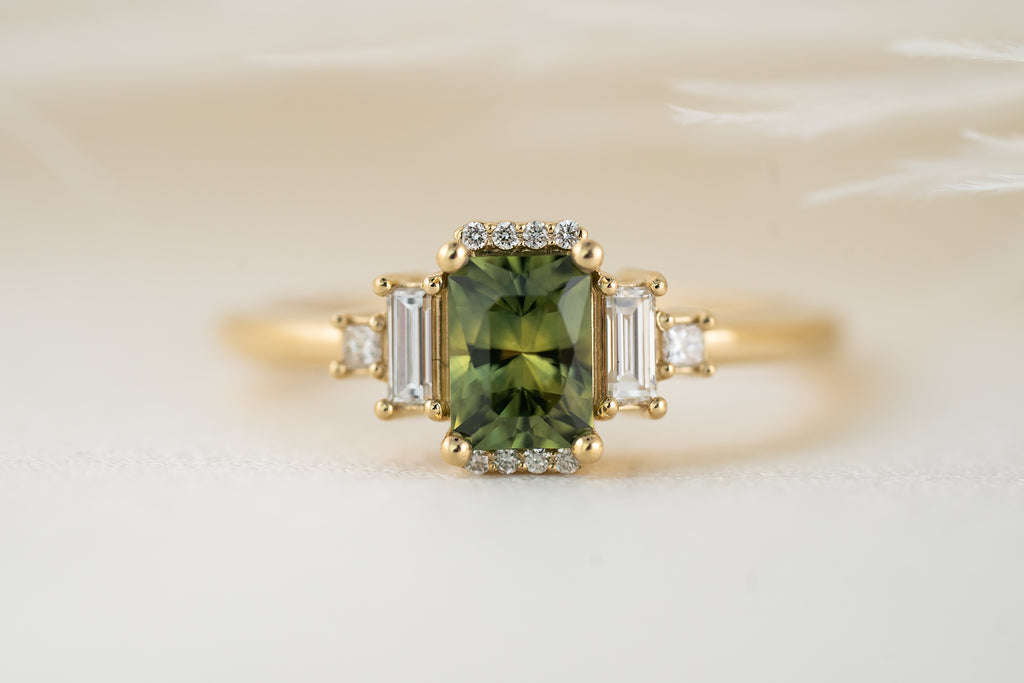 The Sura Ring | 0.86 CT Radiant Australian Green Sapphire - Lavender Creek Gems 