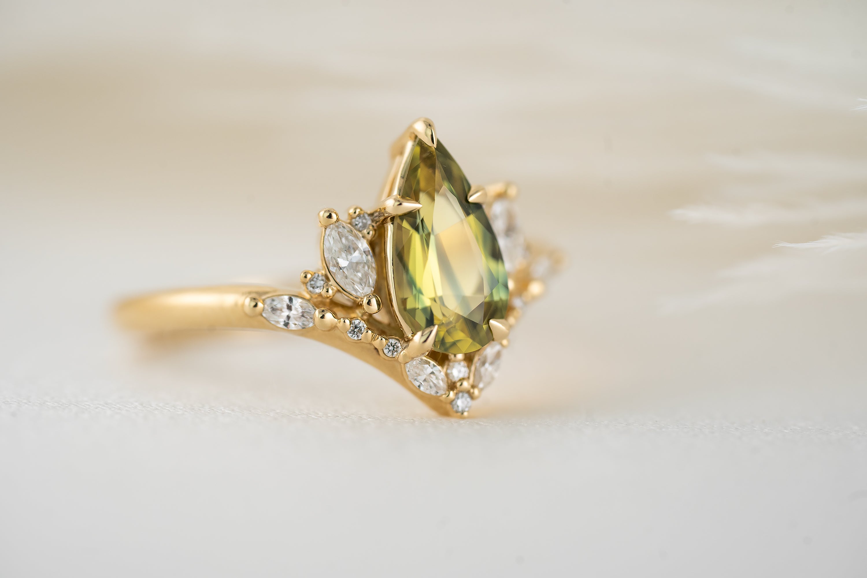 The Aurora Ring | 1.41 CT Pear Green Sapphire - Lavender Creek Gems 