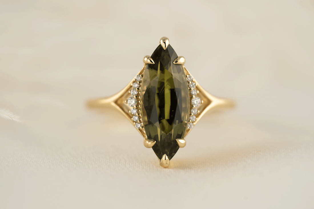 The Serendipity Ring | 4.14 CT Marquise Green Sapphire