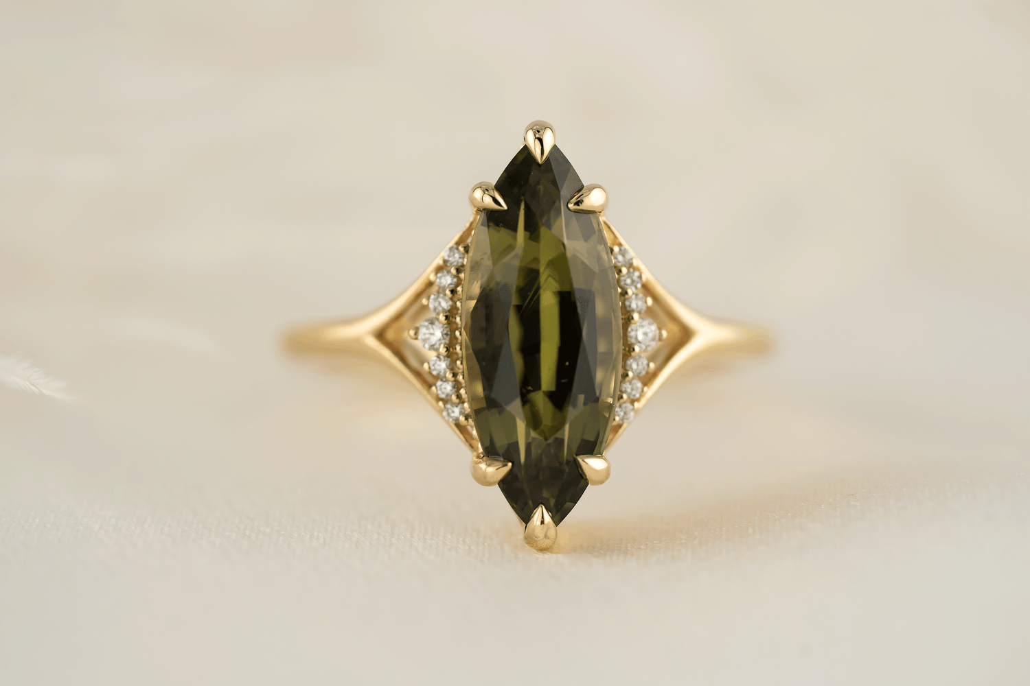 The Serendipity Ring | 4.14 CT Marquise Green Sapphire