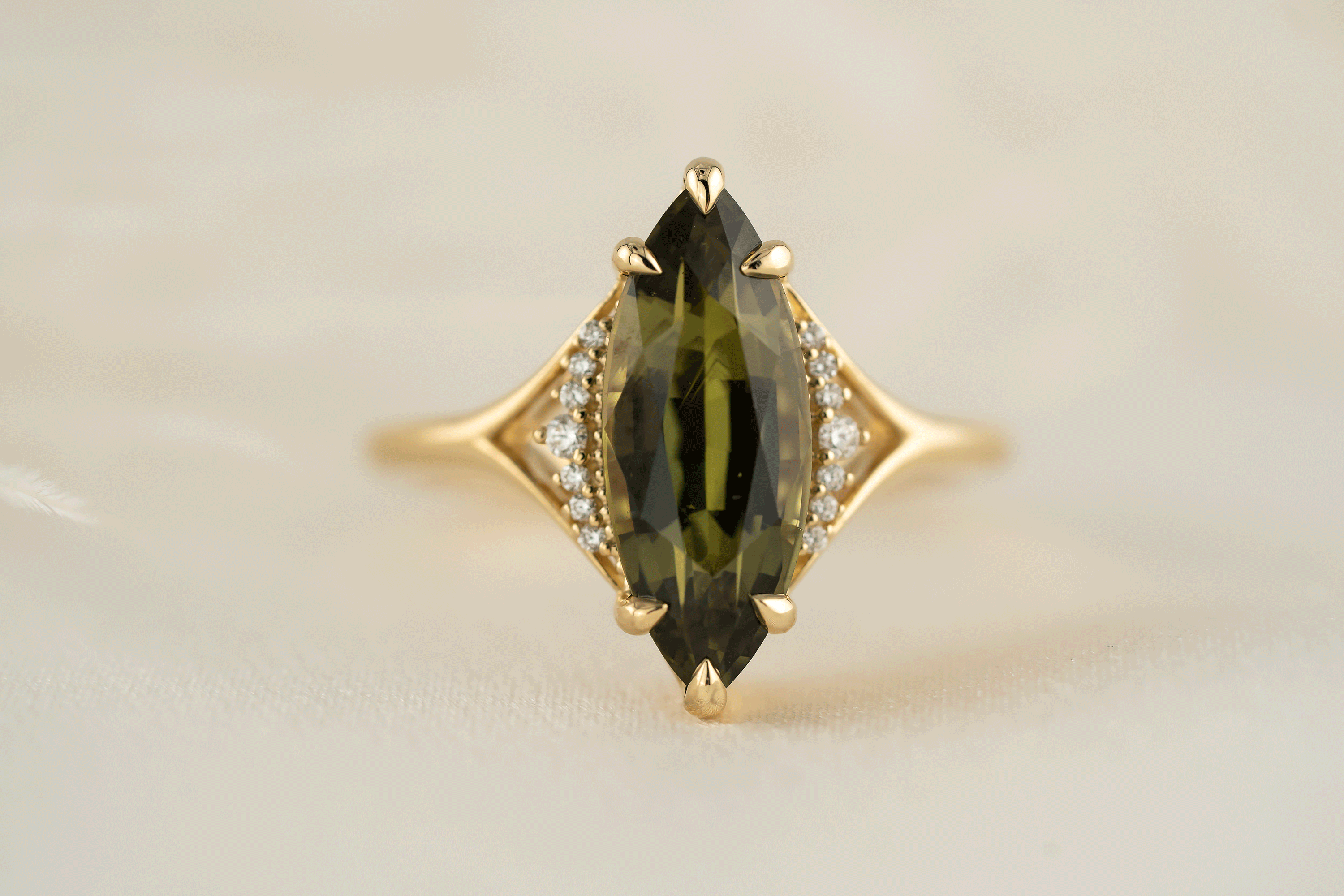 The Serendipity Ring | 4.14 CT Marquise Green Sapphire - Lavender Creek Gems 