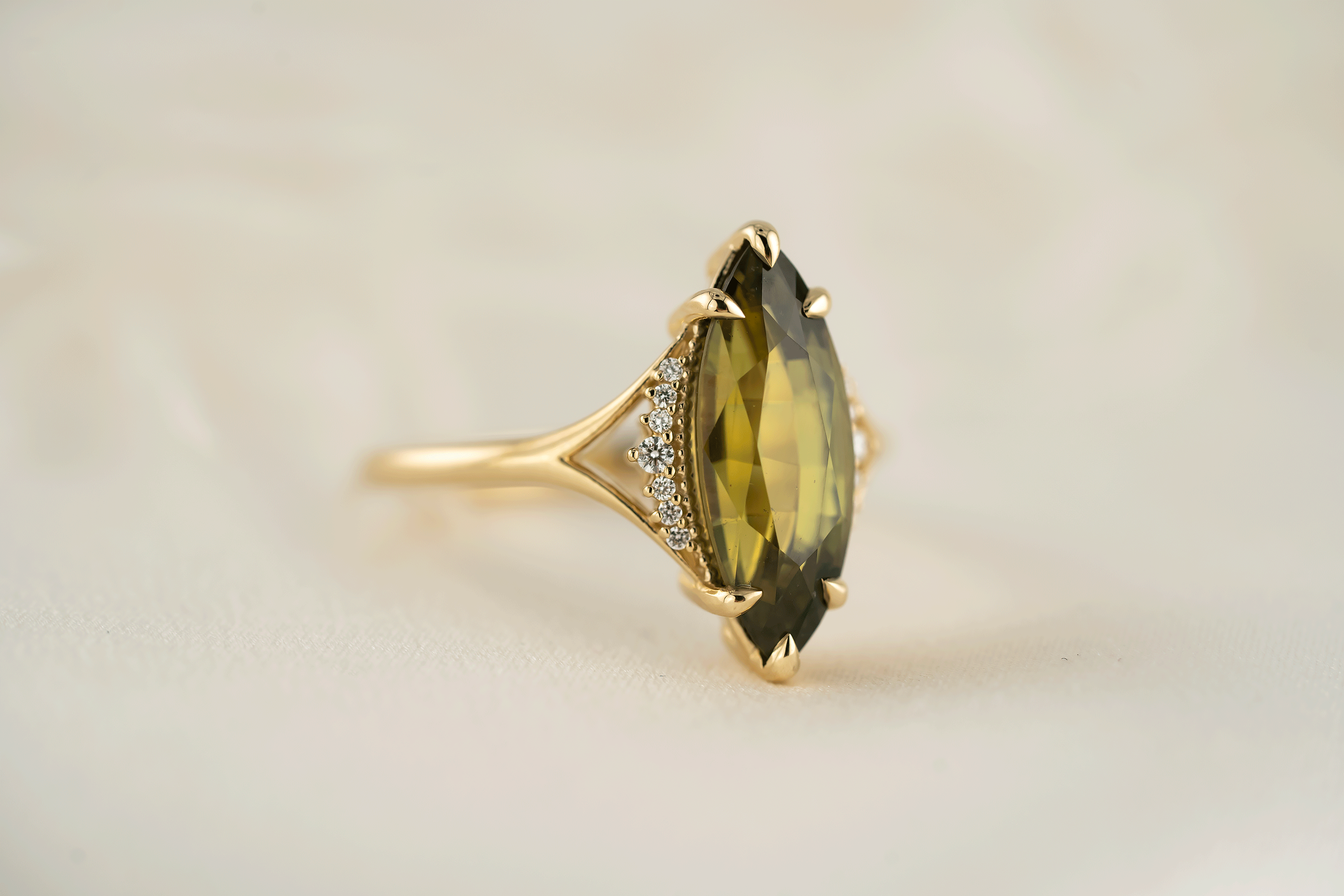 The Serendipity Ring | 4.14 CT Marquise Green Sapphire - Lavender Creek Gems 