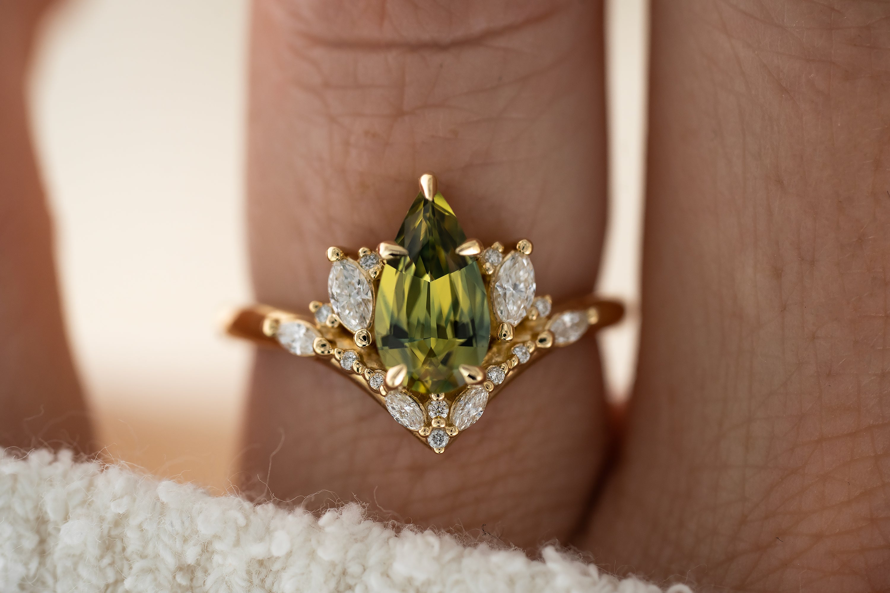 The Aurora Ring | 1.41 CT Pear Green Sapphire - Lavender Creek Gems 