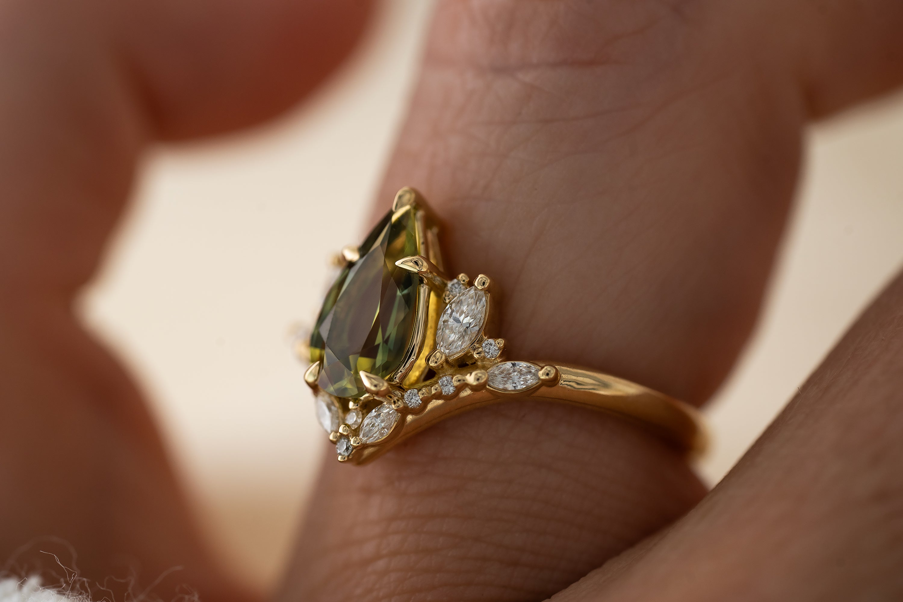 The Aurora Ring | 1.41 CT Pear Green Sapphire - Lavender Creek Gems 