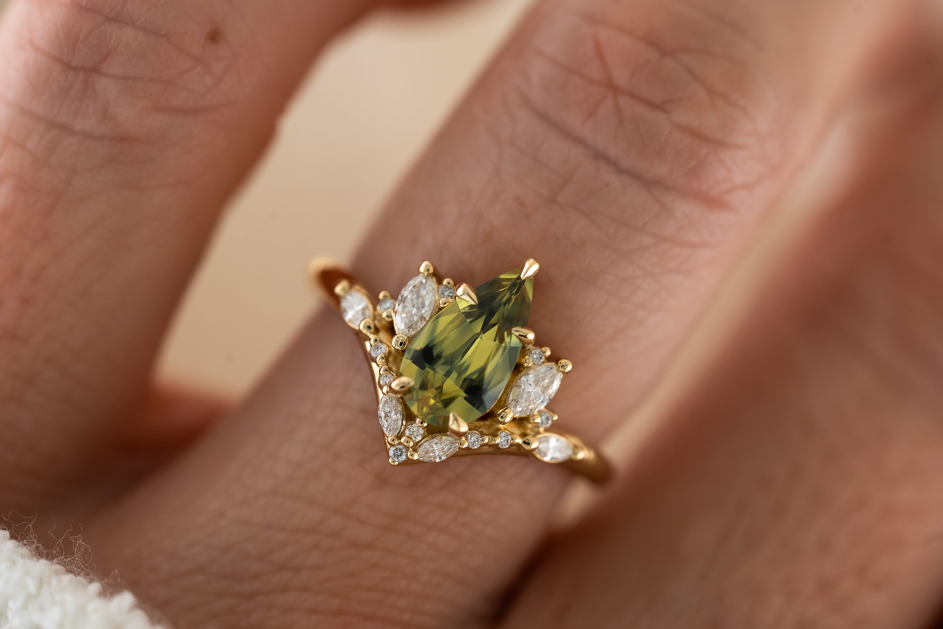 The Aurora Ring | 1.41 CT Pear Green Sapphire - Lavender Creek Gems 
