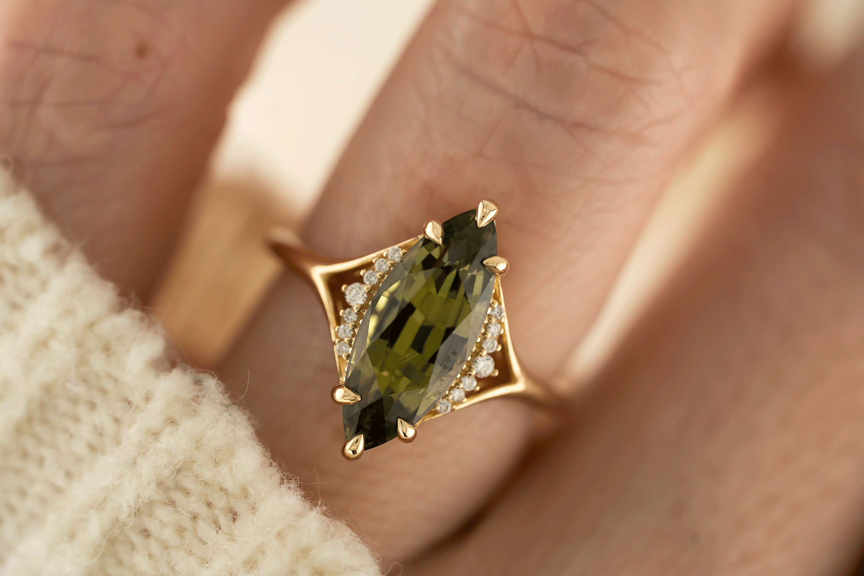 The Serendipity Ring | 4.14 CT Marquise Green Sapphire - Lavender Creek Gems 