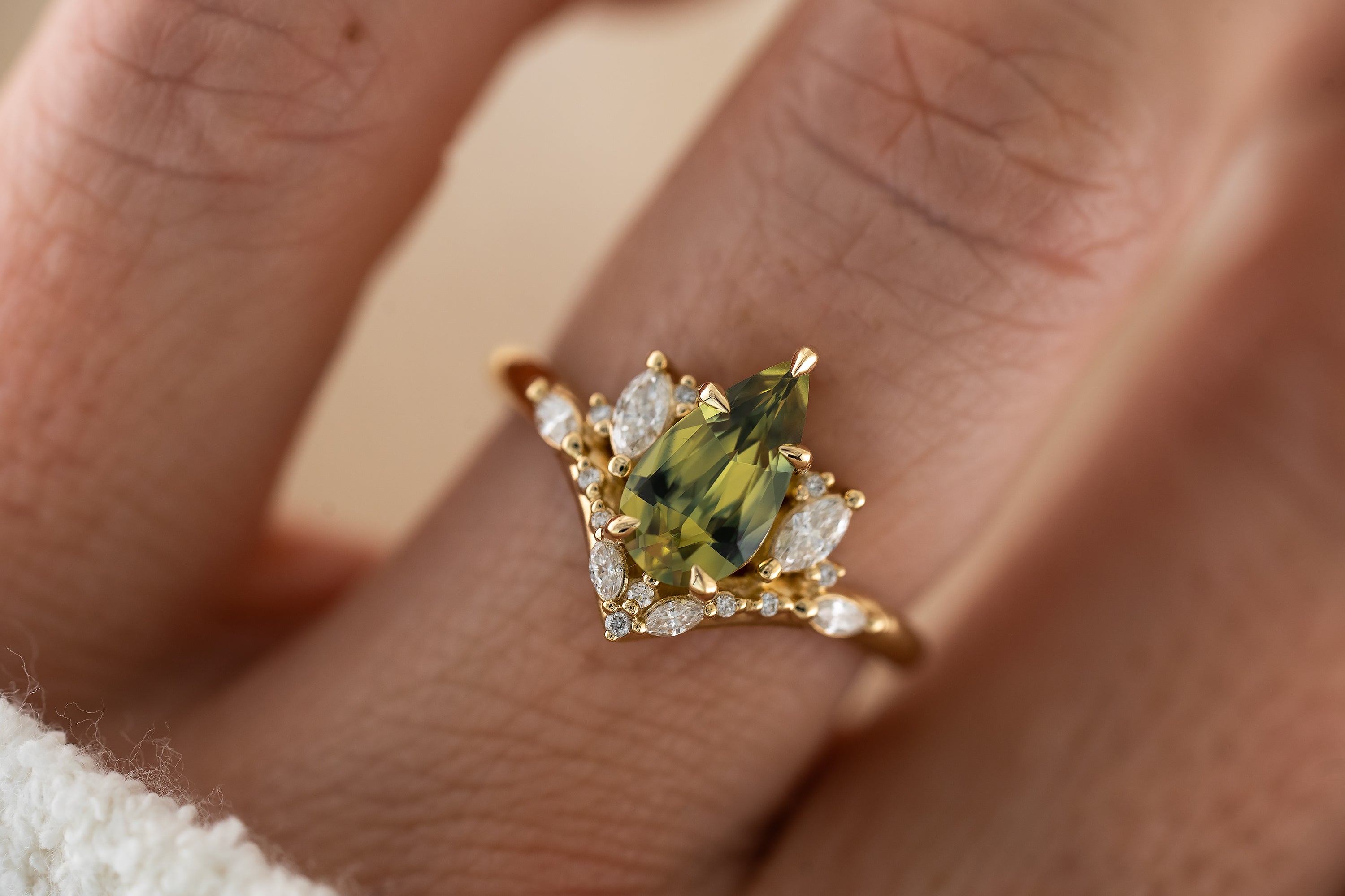 The Aurora Ring | 1.41 CT Pear Green Sapphire - Lavender Creek Gems 