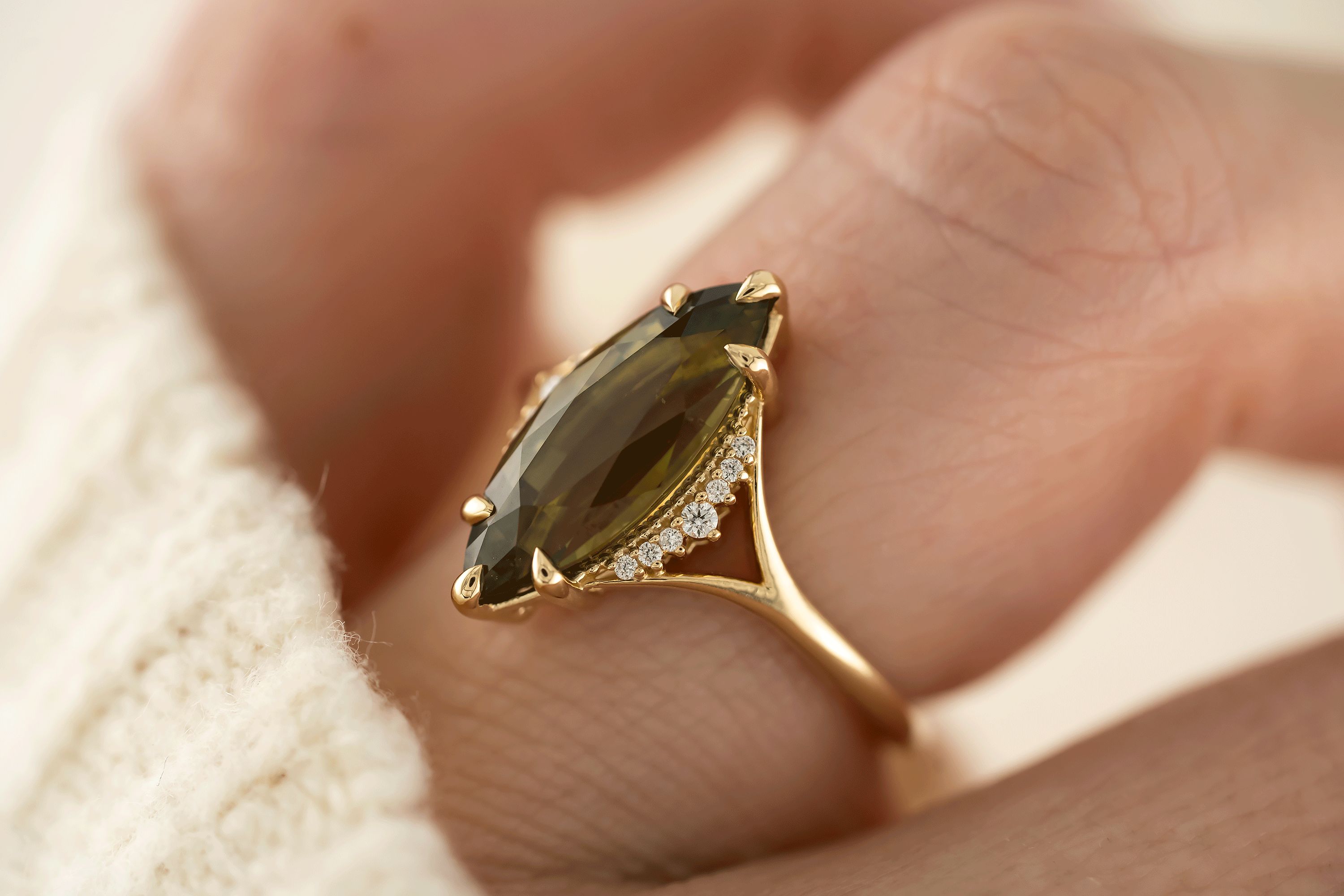 The Serendipity Ring | 4.14 CT Marquise Green Sapphire - Lavender Creek Gems 