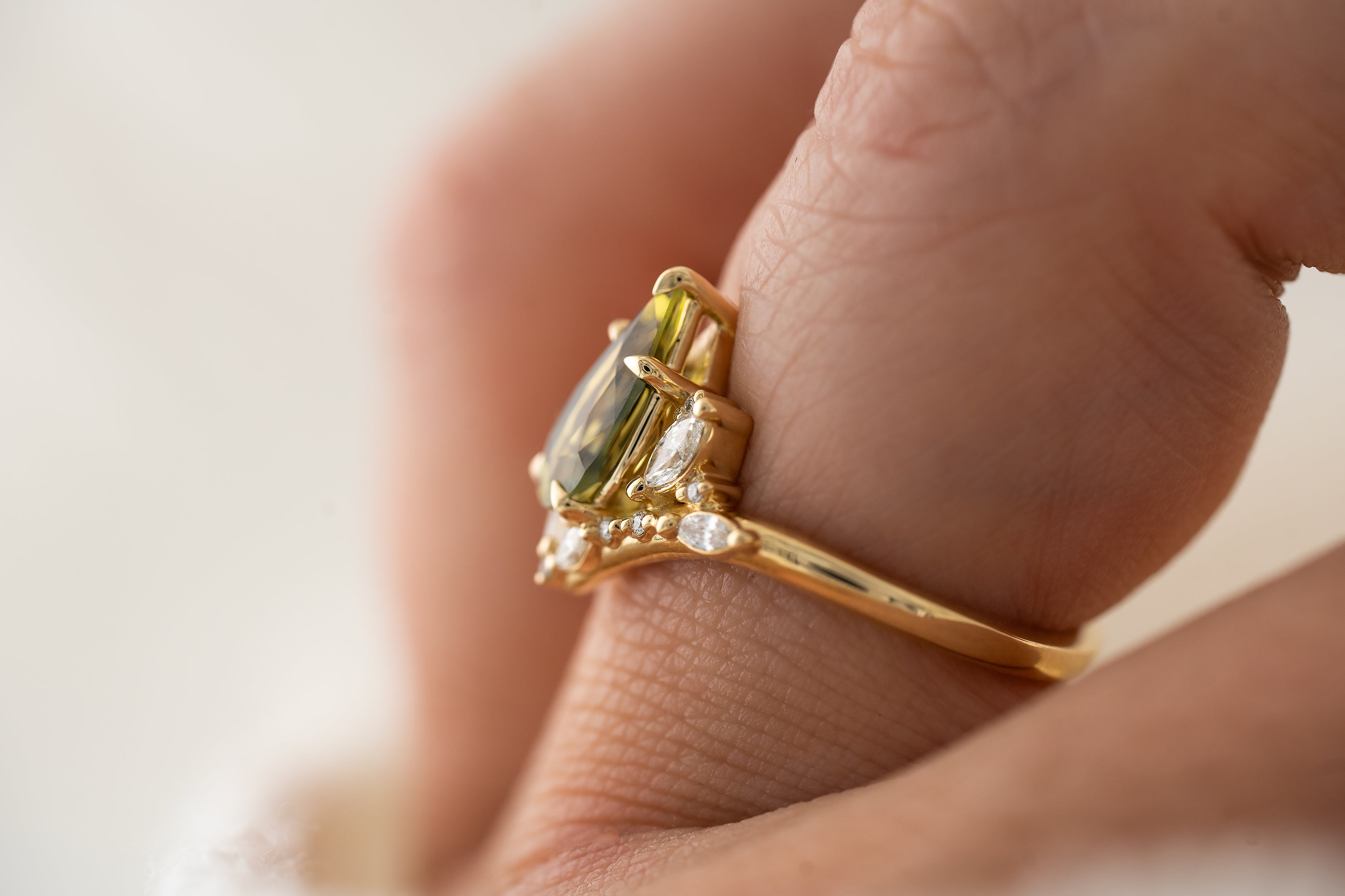 The Aurora Ring | 1.41 CT Pear Green Sapphire - Lavender Creek Gems 