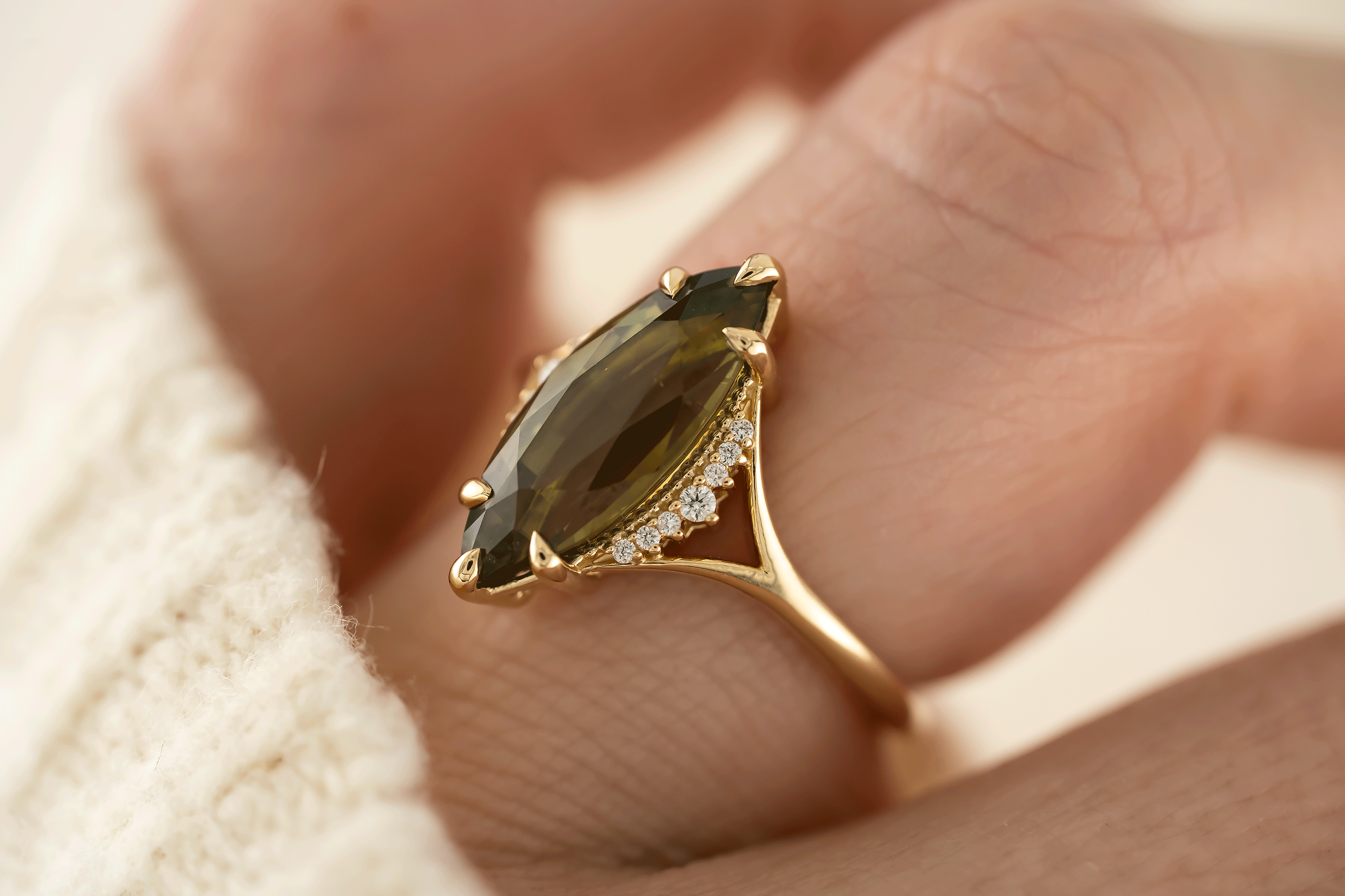 The Serendipity Ring | 4.14 CT Marquise Green Sapphire - Lavender Creek Gems 