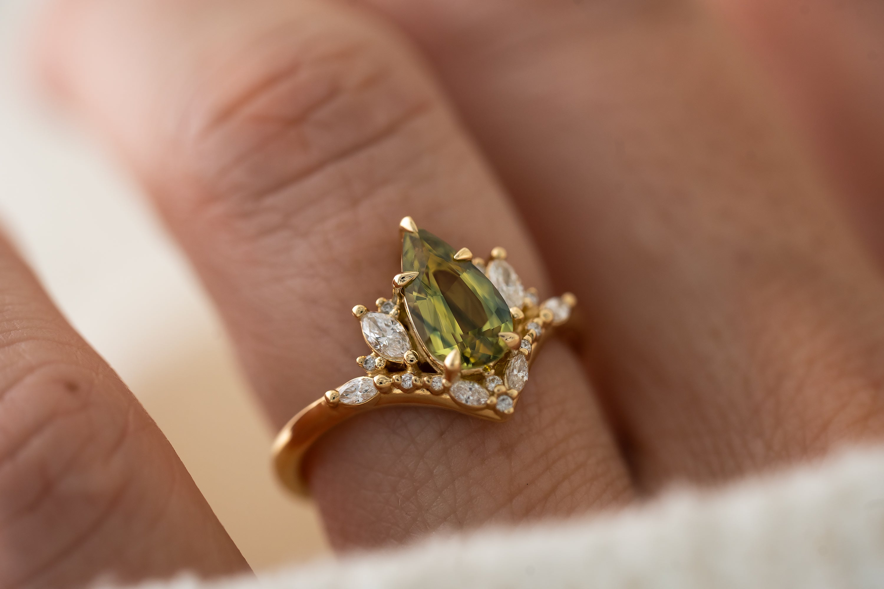The Aurora Ring | 1.41 CT Pear Green Sapphire - Lavender Creek Gems 