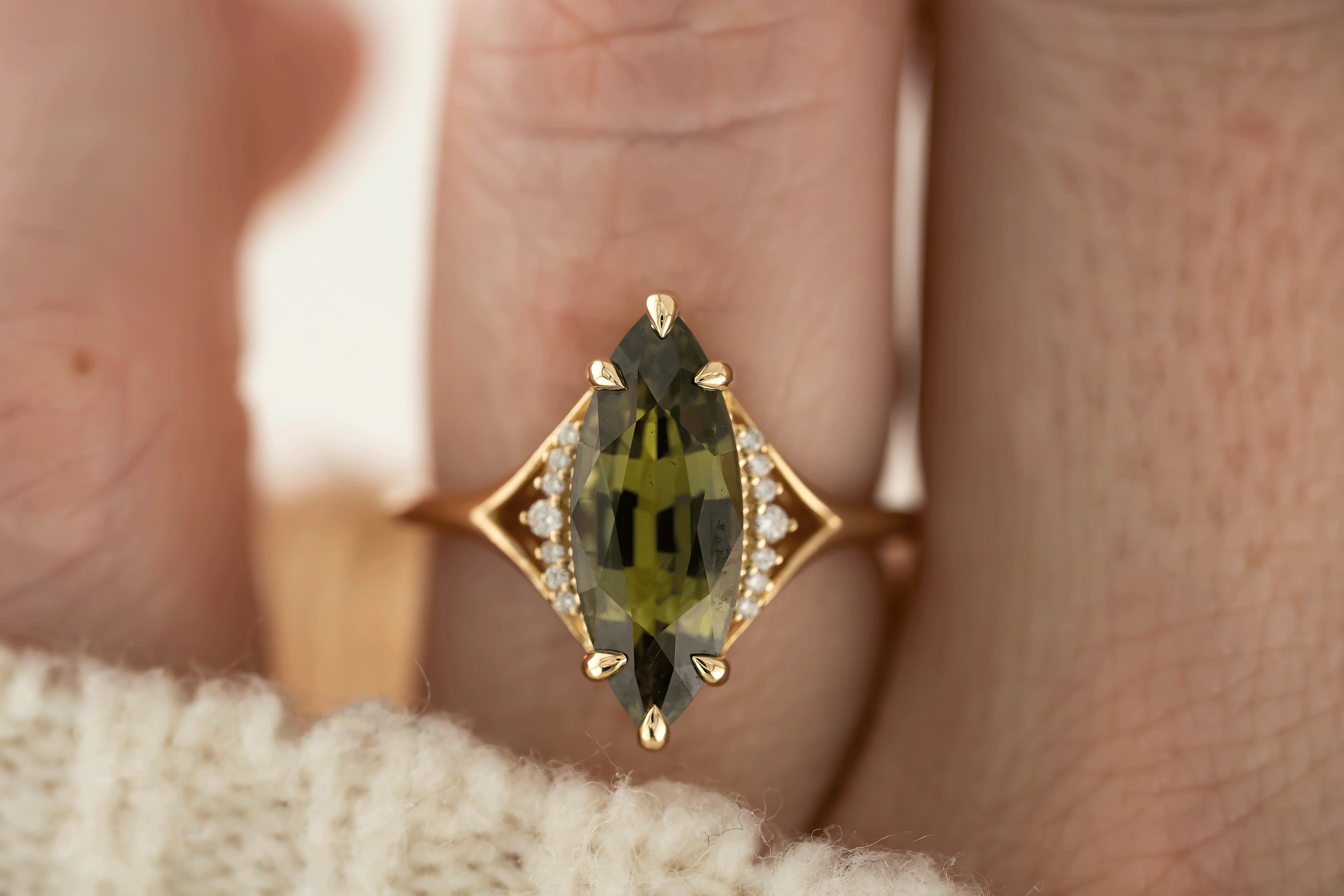 The Serendipity Ring | 4.14 CT Marquise Green Sapphire - Lavender Creek Gems 