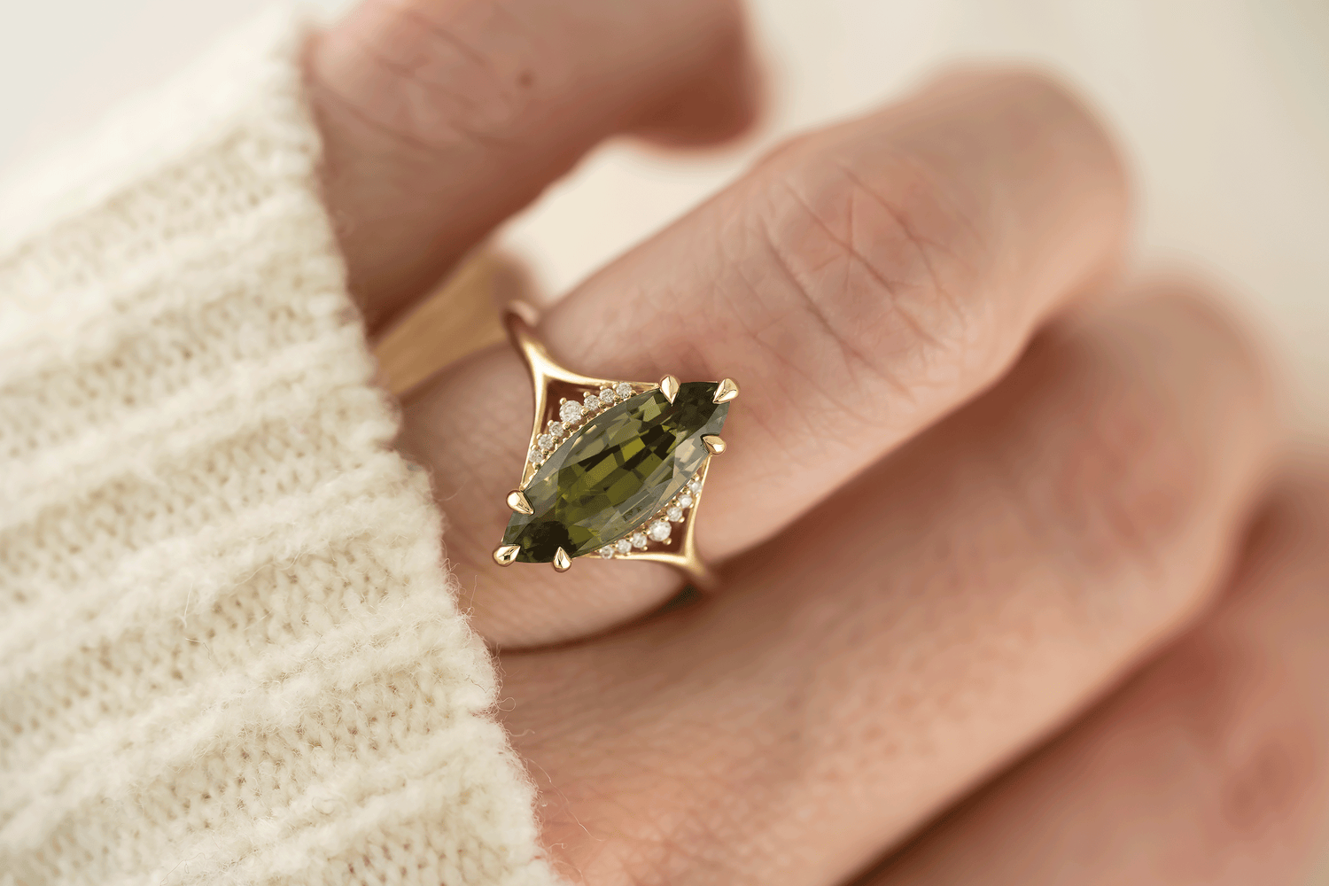 The Serendipity Ring | 4.14 CT Marquise Green Sapphire