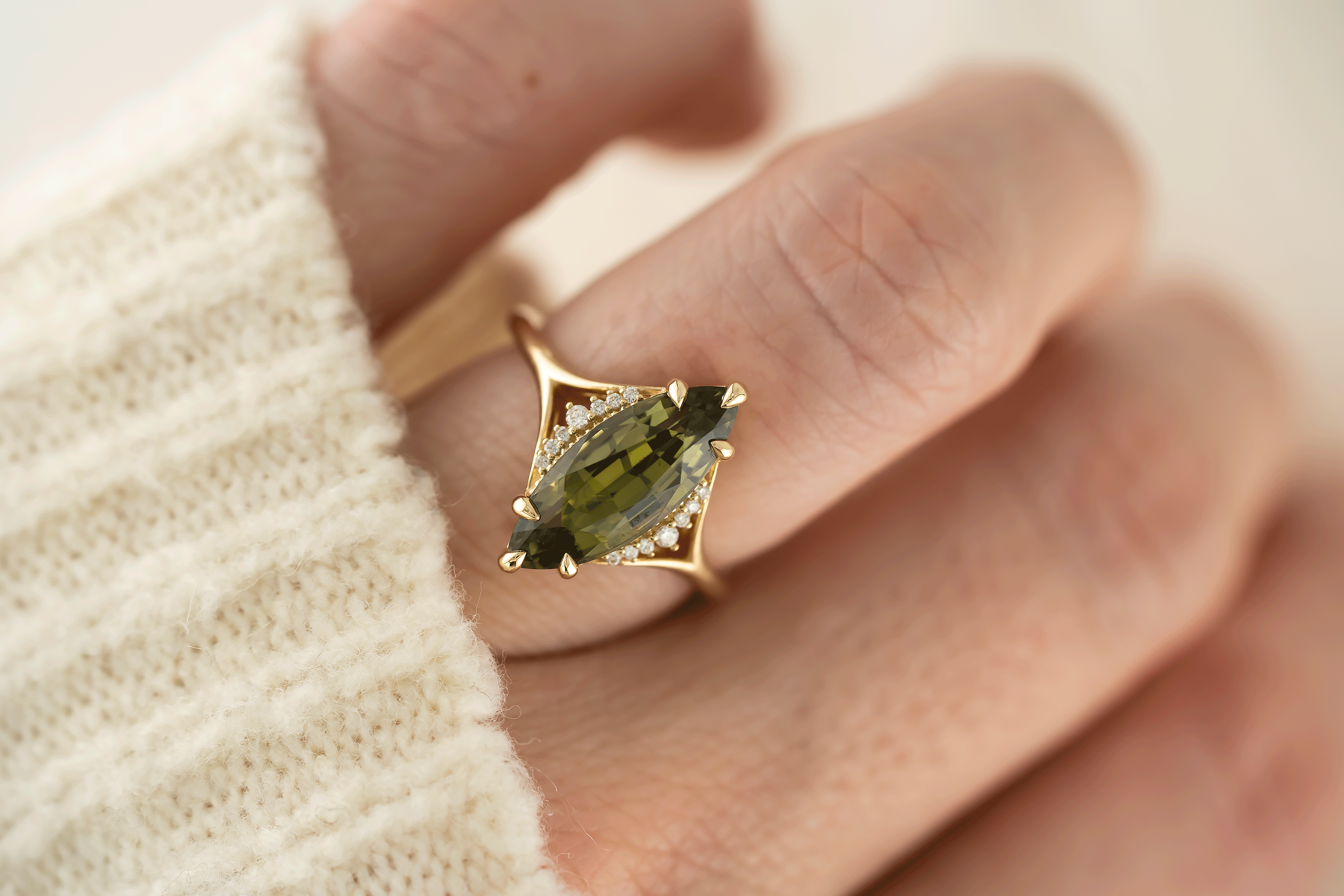 The Serendipity Ring | 4.14 CT Marquise Green Sapphire - Lavender Creek Gems 