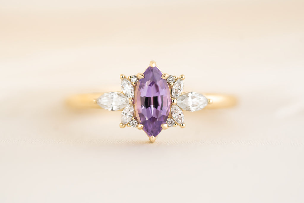 The Flutter Ring - 0.72 CT Marquise Purple Sapphire - Lavender Creek Gems 