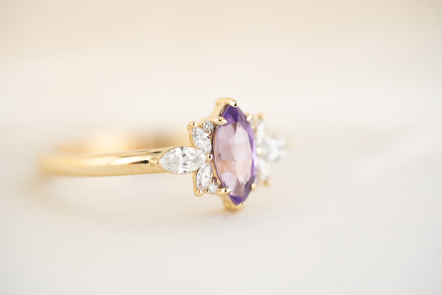 The Flutter Ring - 0.72 CT Marquise Purple Sapphire - Lavender Creek Gems 