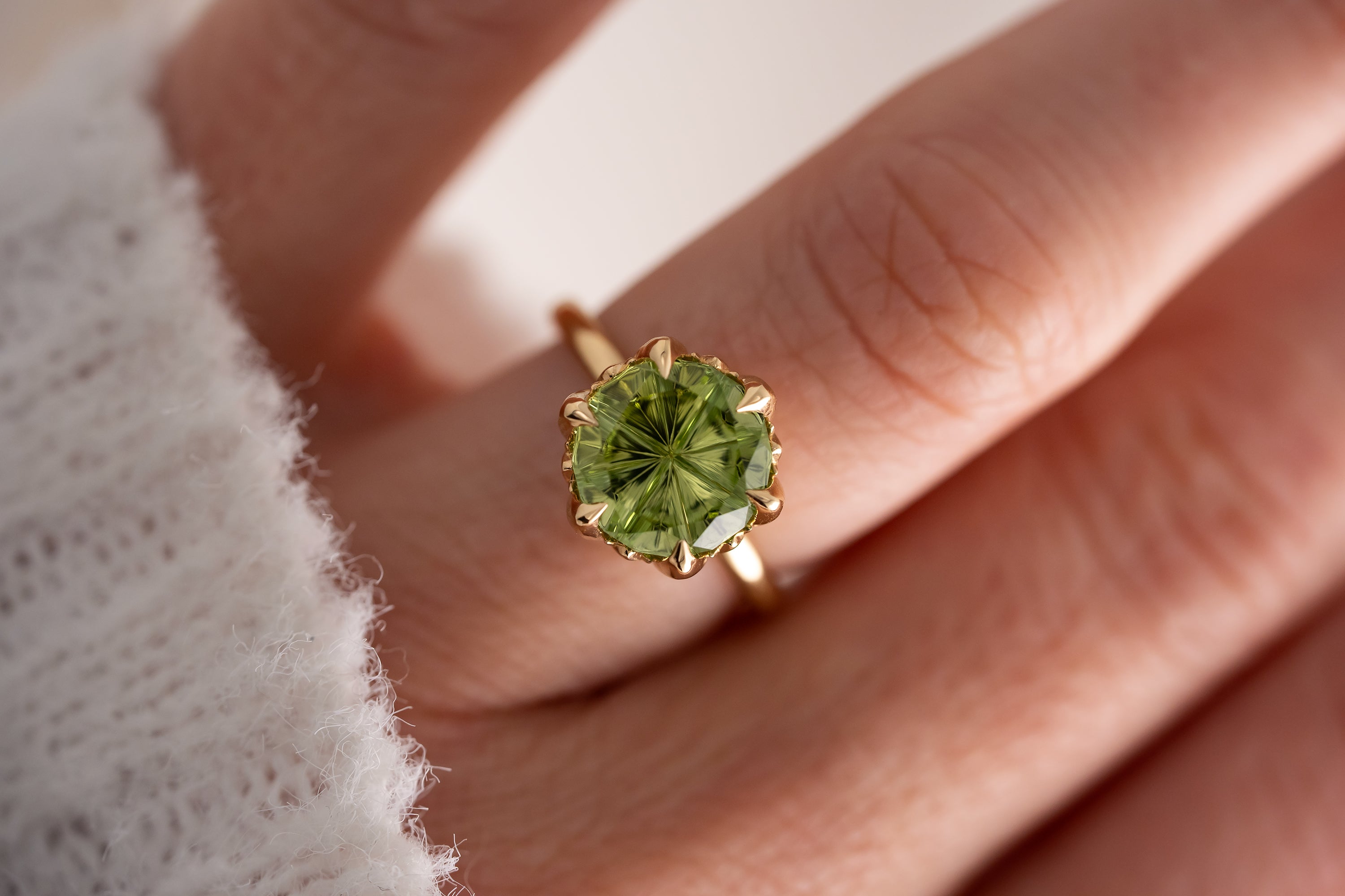 The Secret Garden Ring | 4.37 CT Round Starbrite™ Green Tourmaline