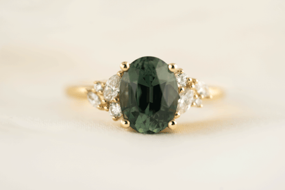 The Laurel Ring | 3.06 CT Oval Teal Green Sapphire