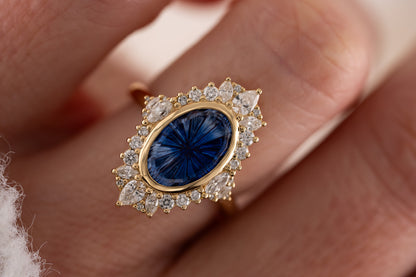 The Ethereal Ring | 3.18 CT Oval Starbrite™ Bicolor Blue Sapphire